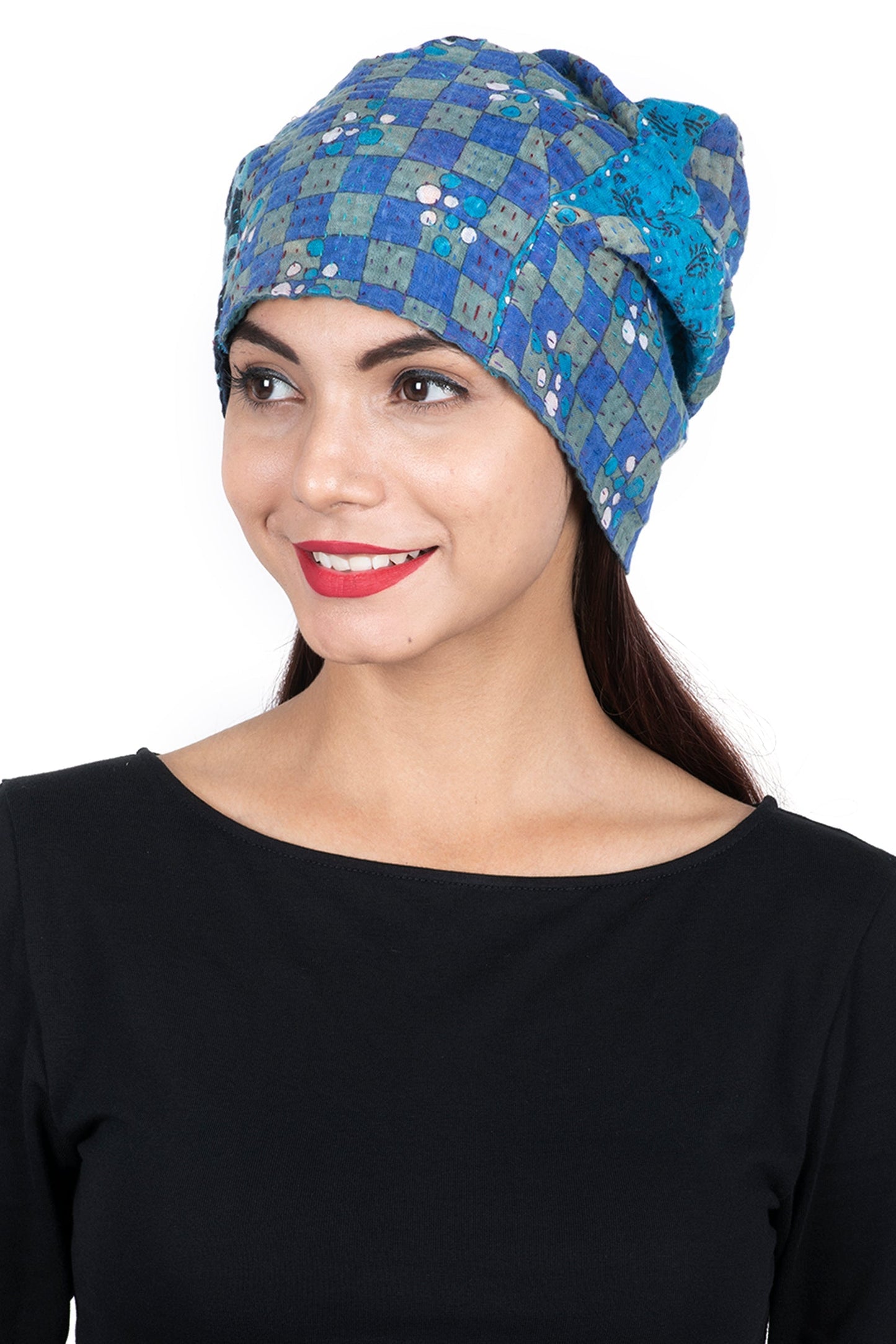 VINTAGE COTTON KANTHA PATCHWORK HAT - cv4880-blu -