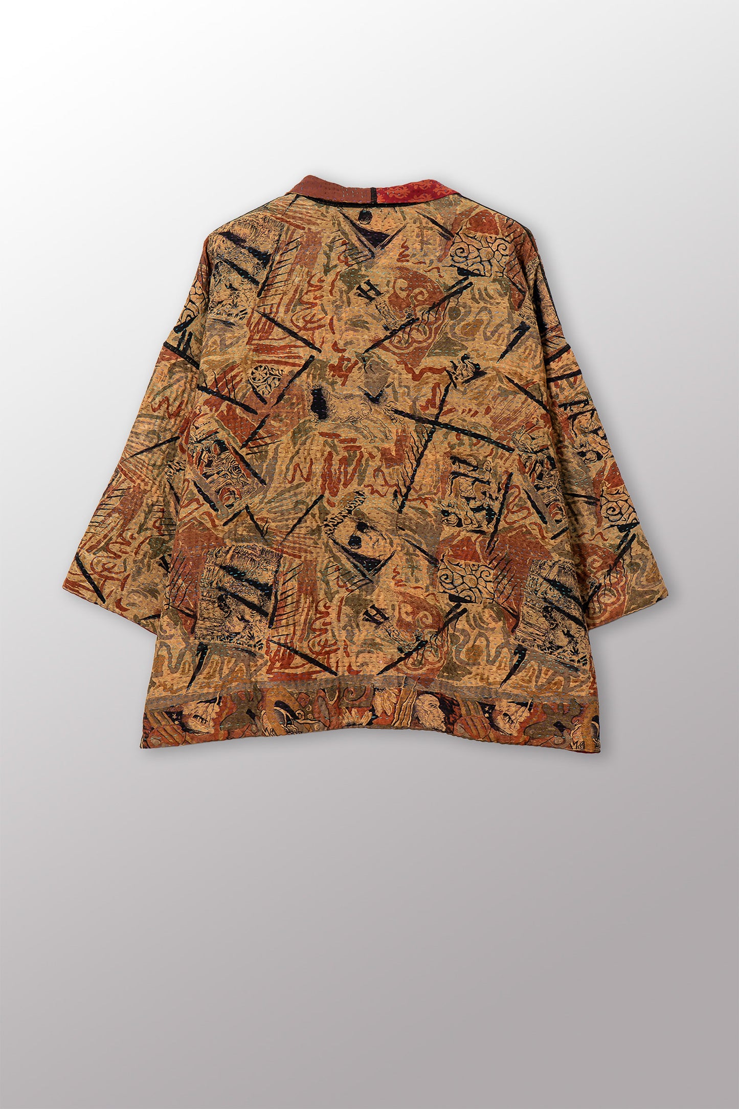 VINTAGE SILK GEORGETTE COTTON KANTHA MINI KIMONO JACKET - gc4055-0002a -