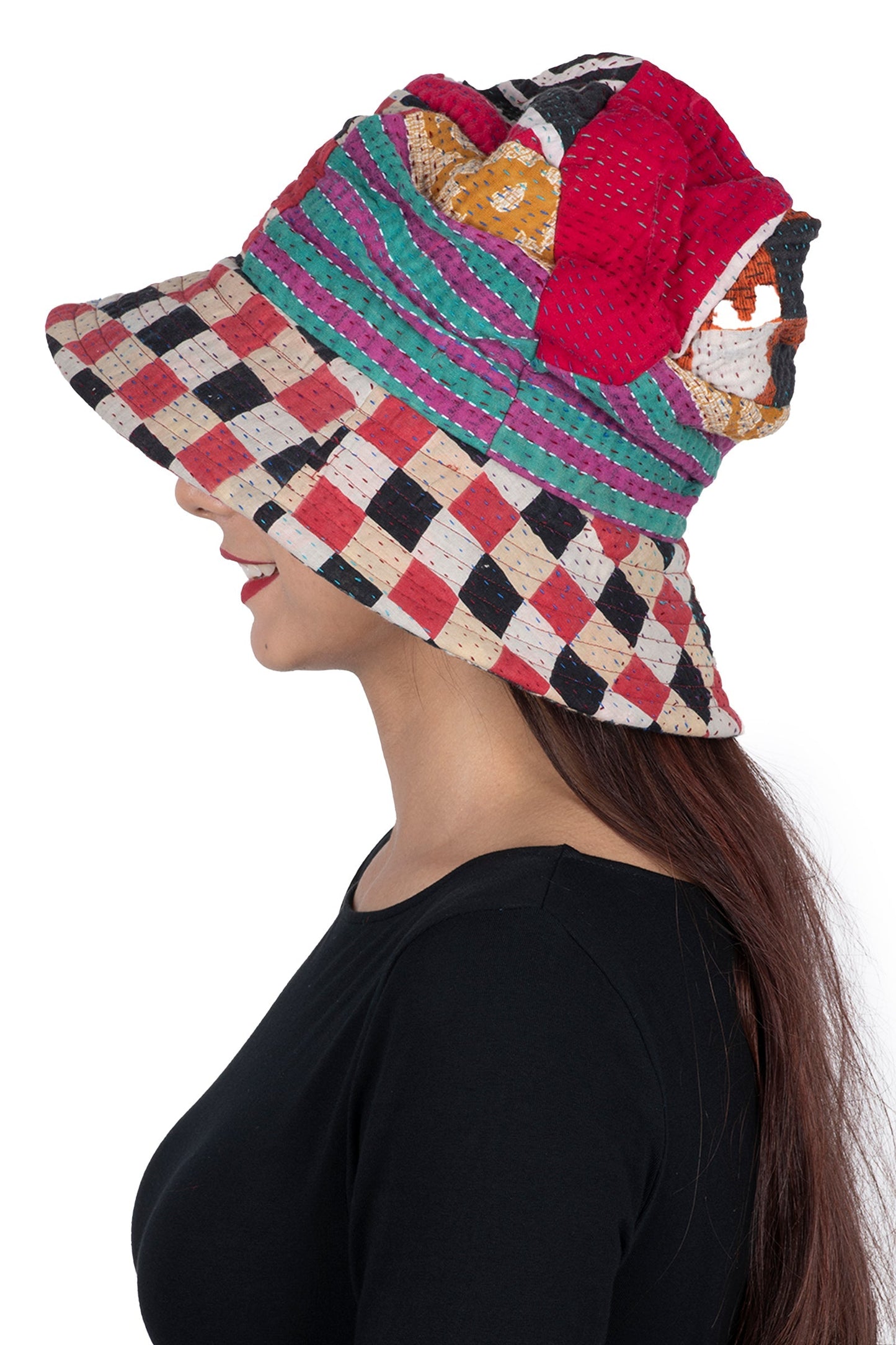 VINTAGE COTTON KANTHA FULL BRIM HAT - cv4889-mlt -