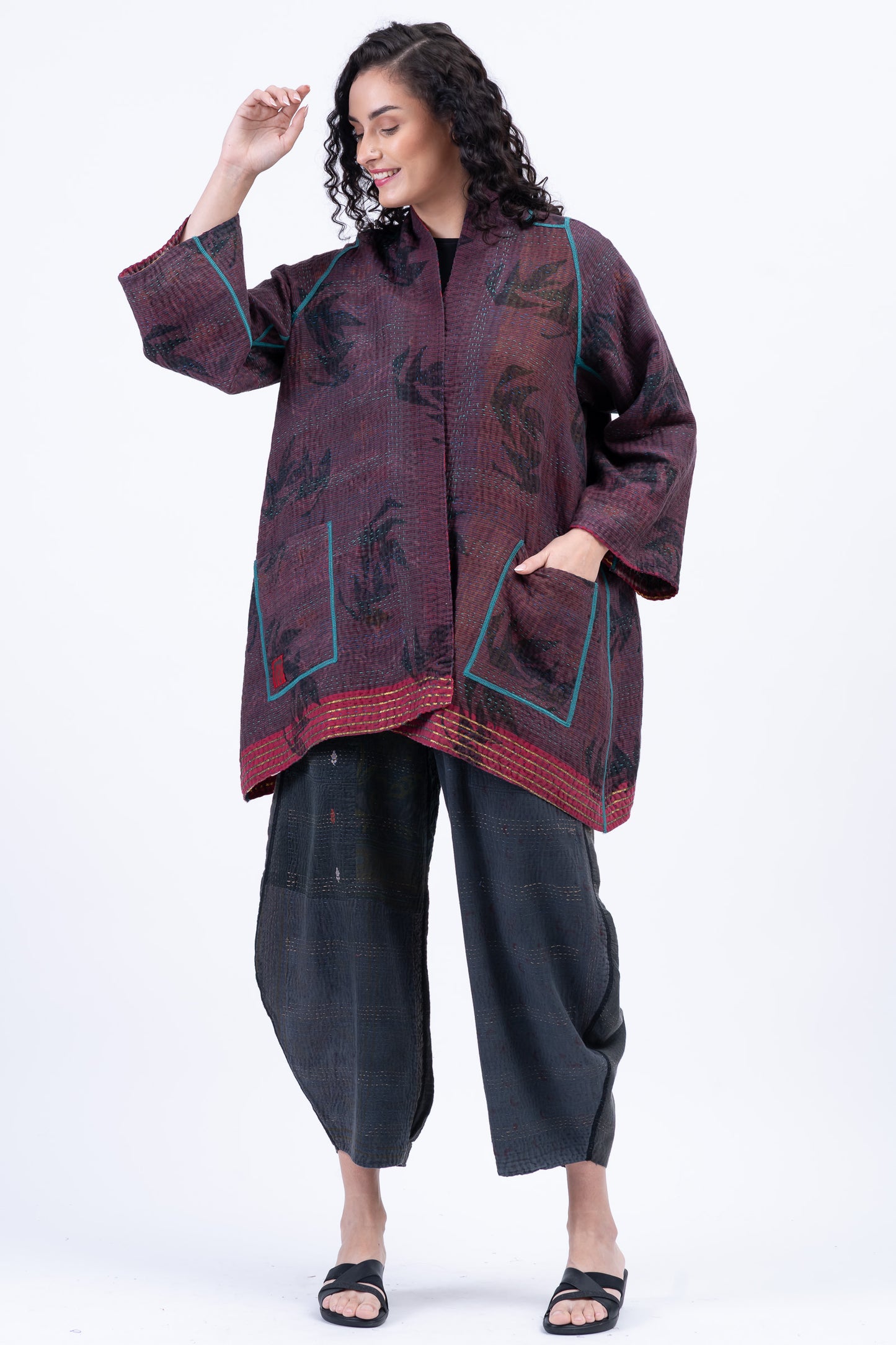 VINTAGE COTTON KANTHA A-LINE JKT - cv4003-0454a -