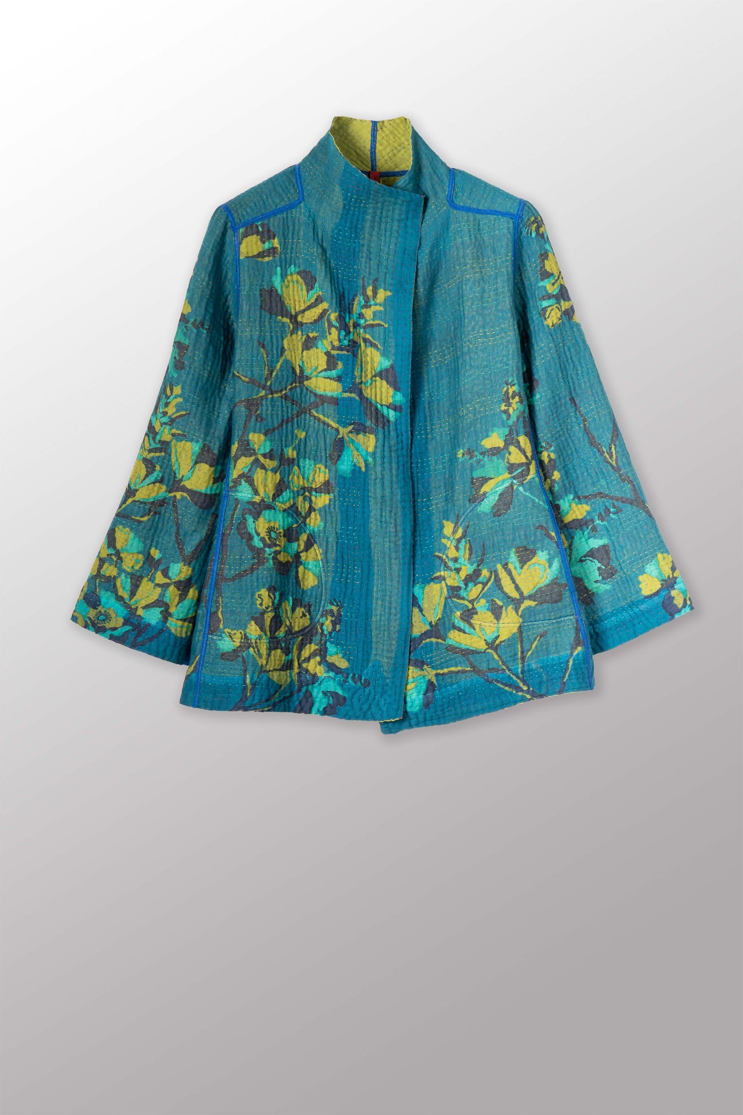 BLOOMING FLOWERS KANTHA SHORT JACKET - bf4007-blu -