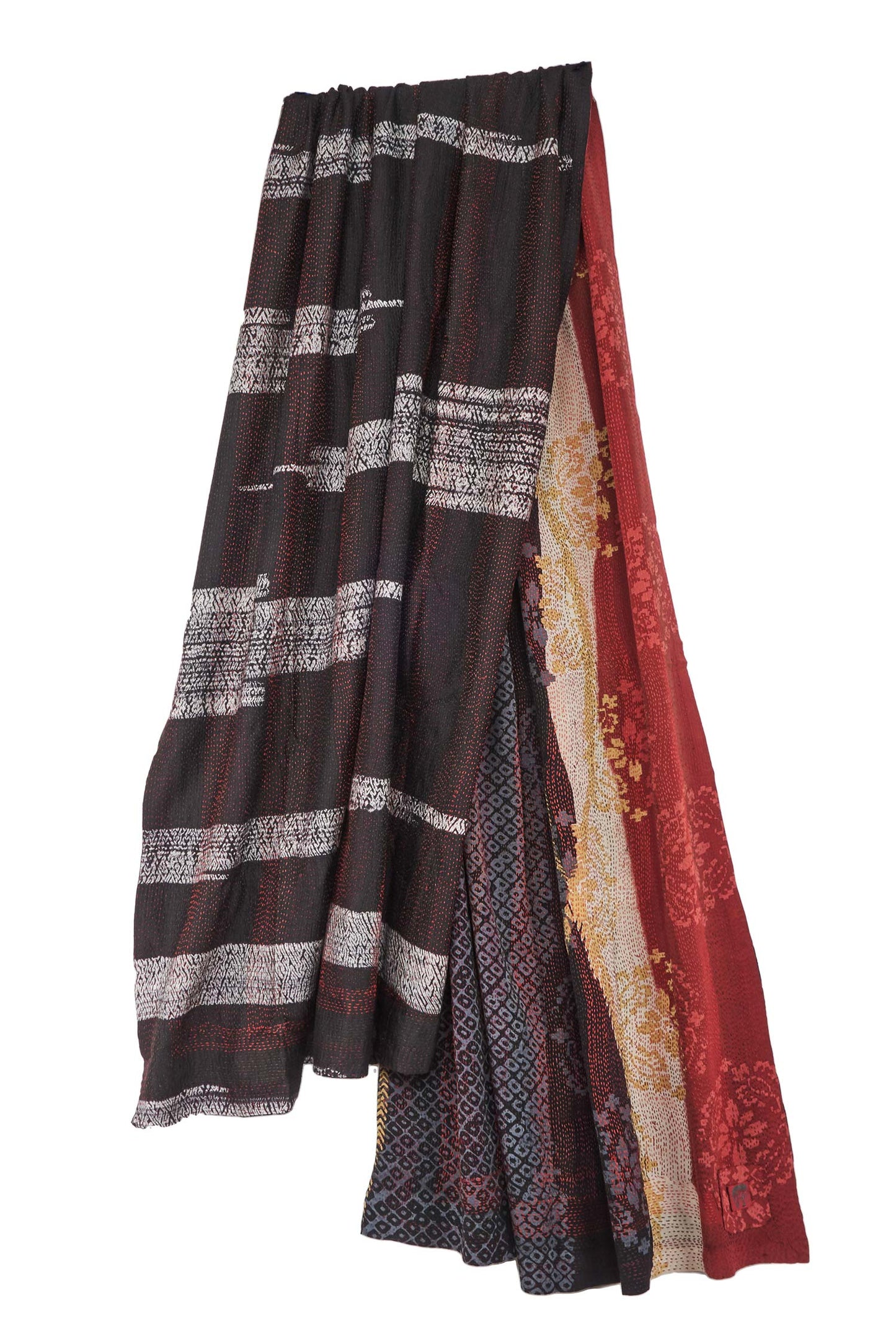 KIMONO PRINT KANTHA SHAWL LARGE - kp2803-blk -