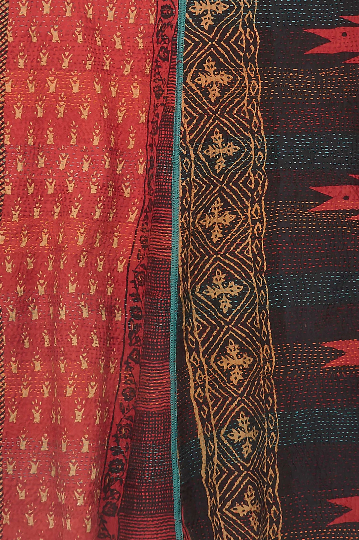 SILK COTTON OMBRE PRINT KANTHA CREW NECK COAT - os2313-red -