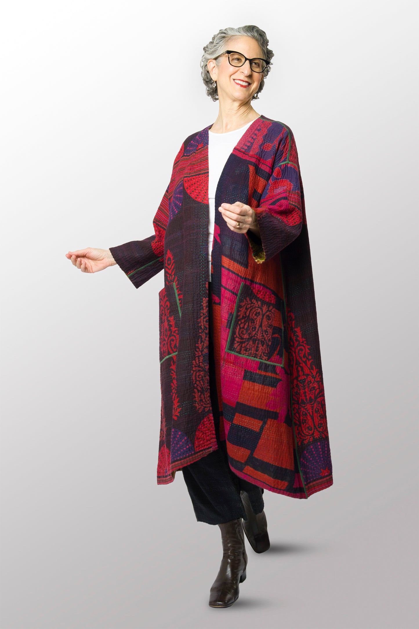 VINTAGE COTTON KANTHA LONG DUSTER - cv4328-0012a -