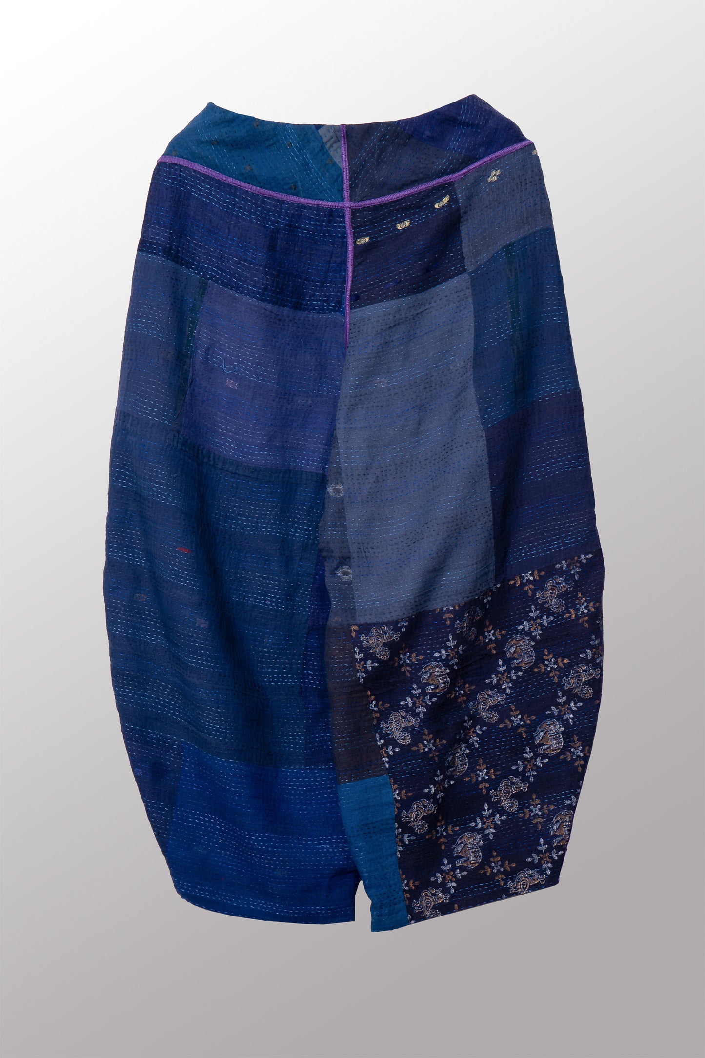 BROCADE PATCHED KANTHA HAREM PANTS - bp2605-blu -