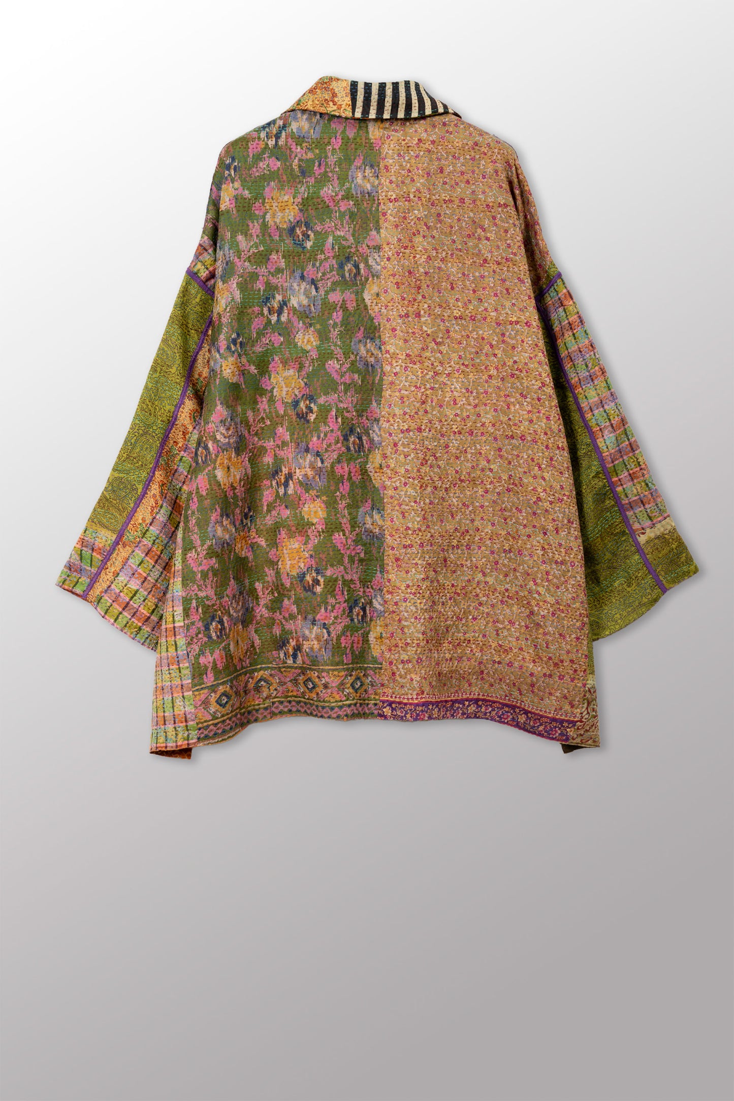 VINTAGE SILK KANTHA OVERSIZED MINI COAT - sv2332-0013a -