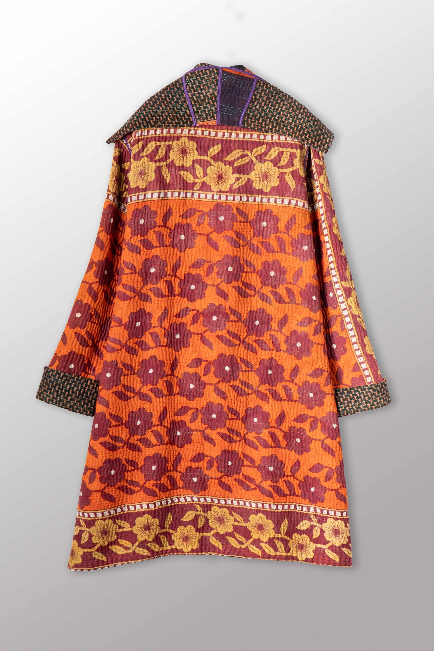 VINTAGE COTTON KANTHA POCKET MEDIUM COAT - cv4316-0046m -