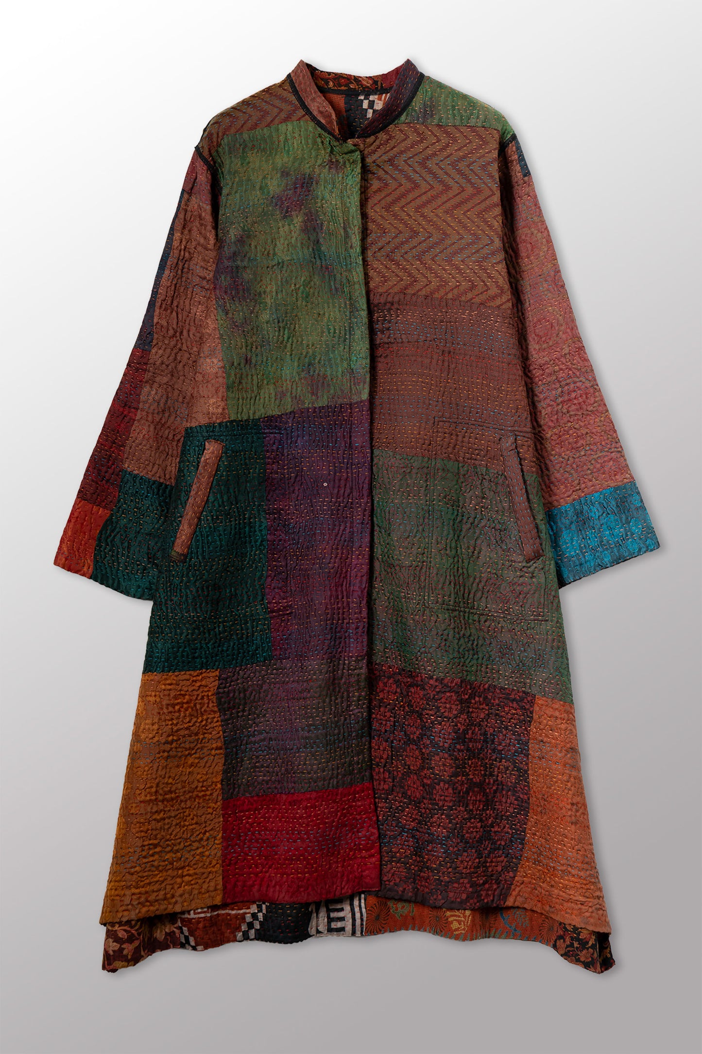 JACQUARD SILK KANTHA KAFTAN COAT - js4343-cbrn001s -