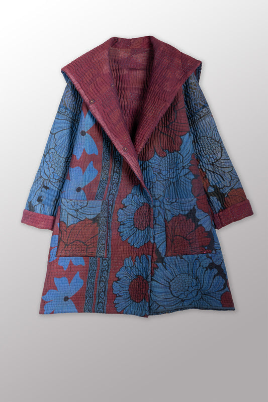 QUILTED OVERDYE COTTON KANTHA POCKET MEDIUM COAT - oq5346-cblu010m -