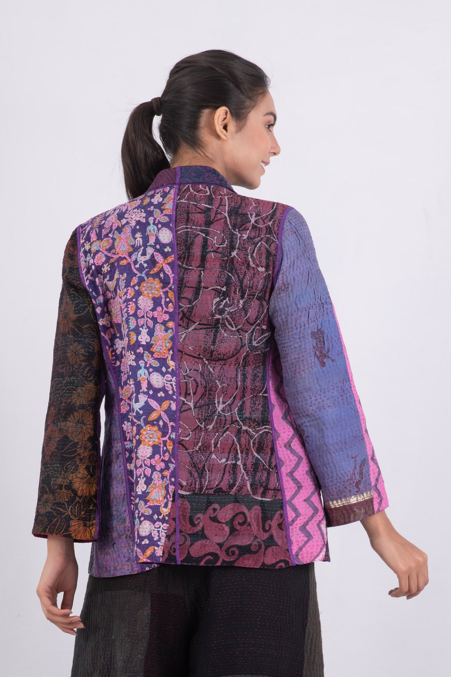 JACQUARD SILK KANTHA SHORT JACKET - js4007-prp -