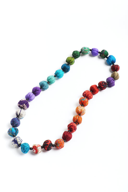 SILK RAINBOW KANTHA SMALL NUTS MEDIUM NECKLACE - sr2705-mlt -