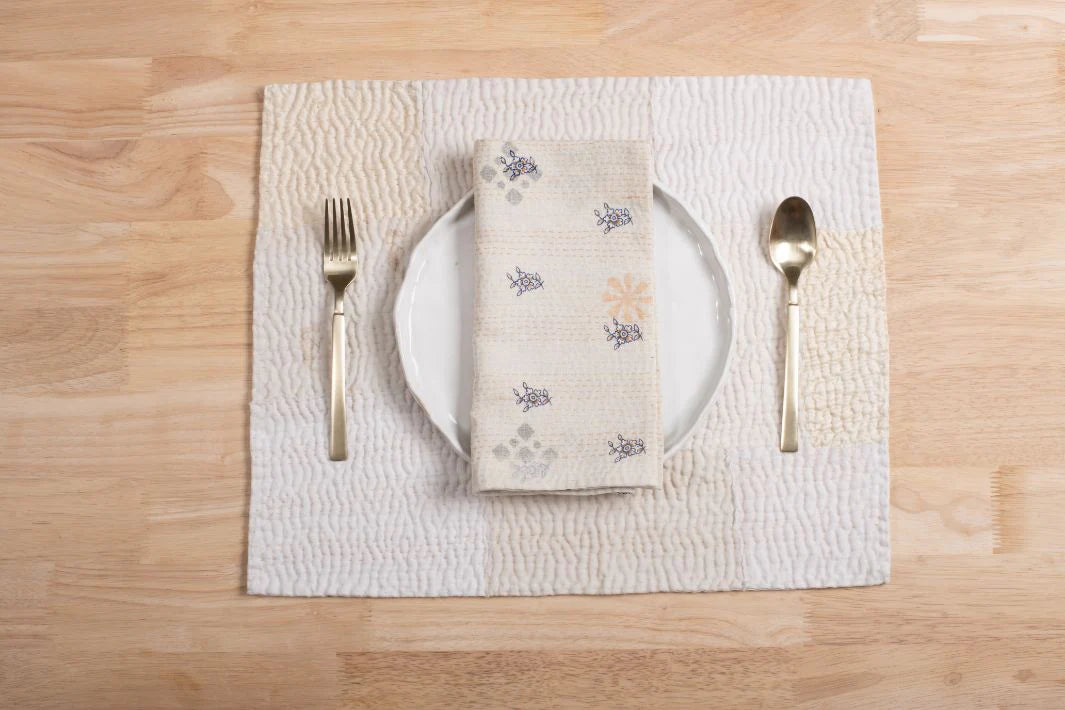 Mosaic Fray Handmade Vintage Kantha Placemat -Cauliflower (Set of 2)