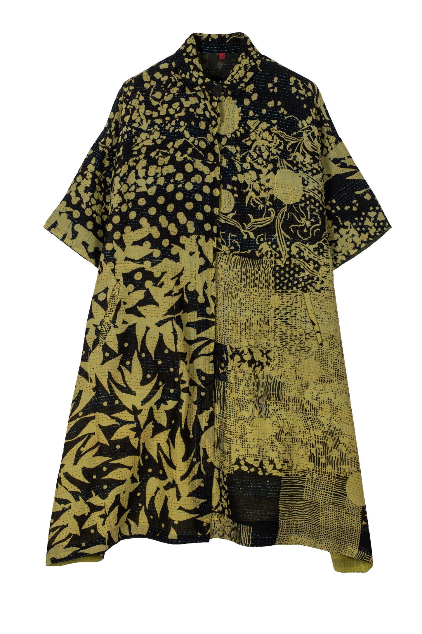 MONOTONE TWILIGHT PRINT KANTHA HALF SLV. SHIRT DRESS - tp2429-cha -