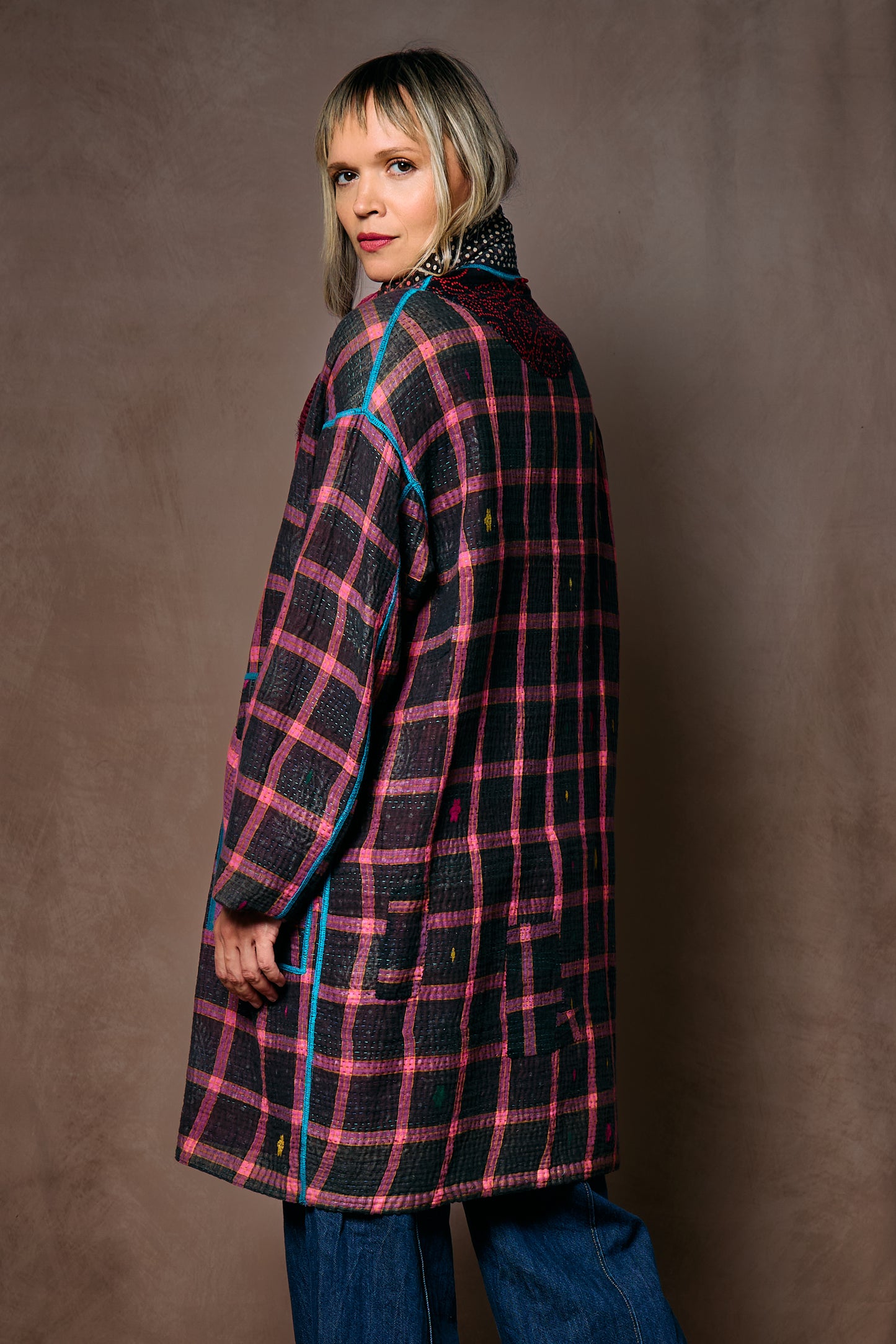 VINTAGE COTTON KANTHA LONG LINE JACKET - cv4059-5001m -