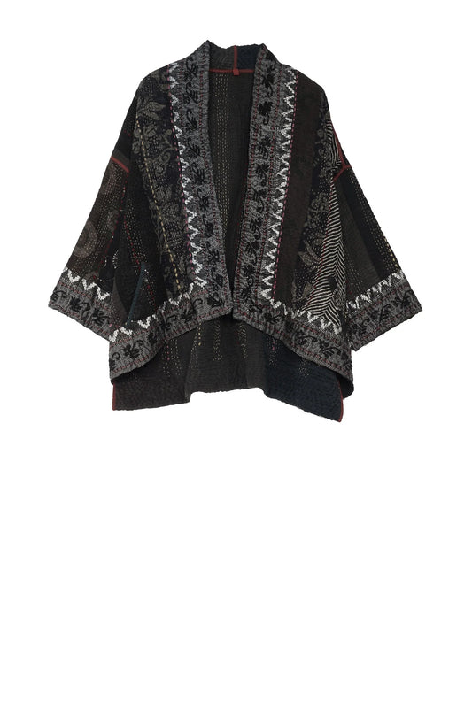 STRIPE RALLIS KANTHA MINI KIMONO JKT - pr4055-blk -