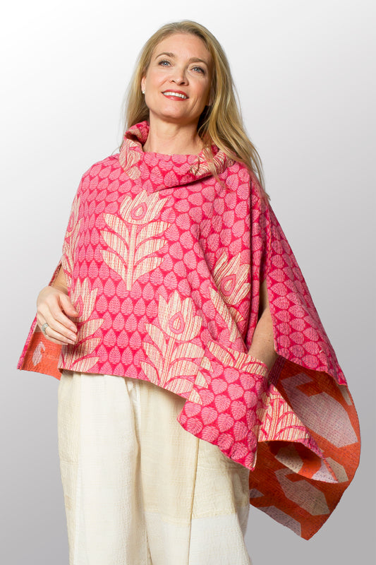 VINTAGE COTTON KANTHA COWL NECK LONG CAPE