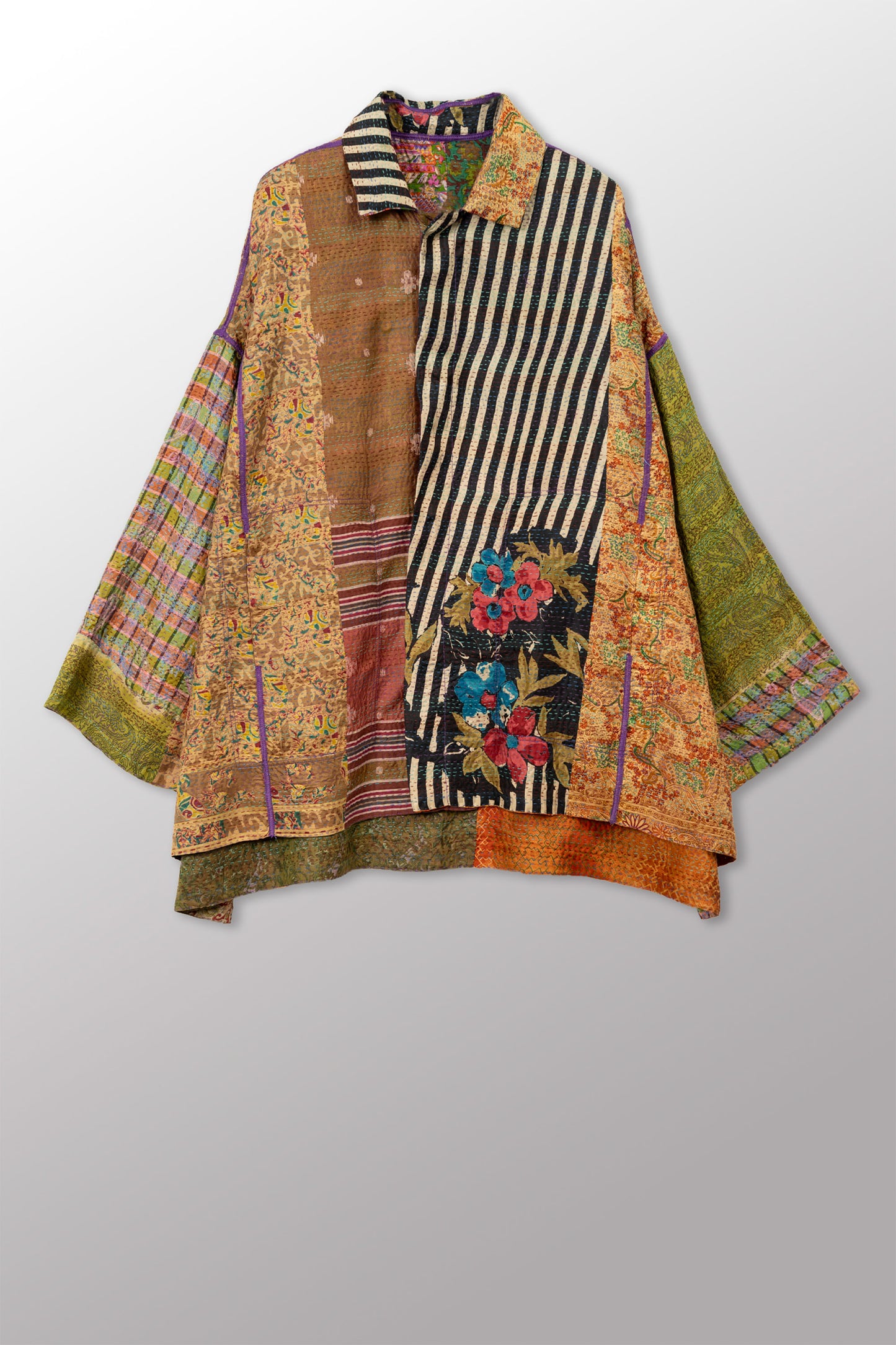 VINTAGE SILK KANTHA OVERSIZED MINI COAT - sv2332-0013a -
