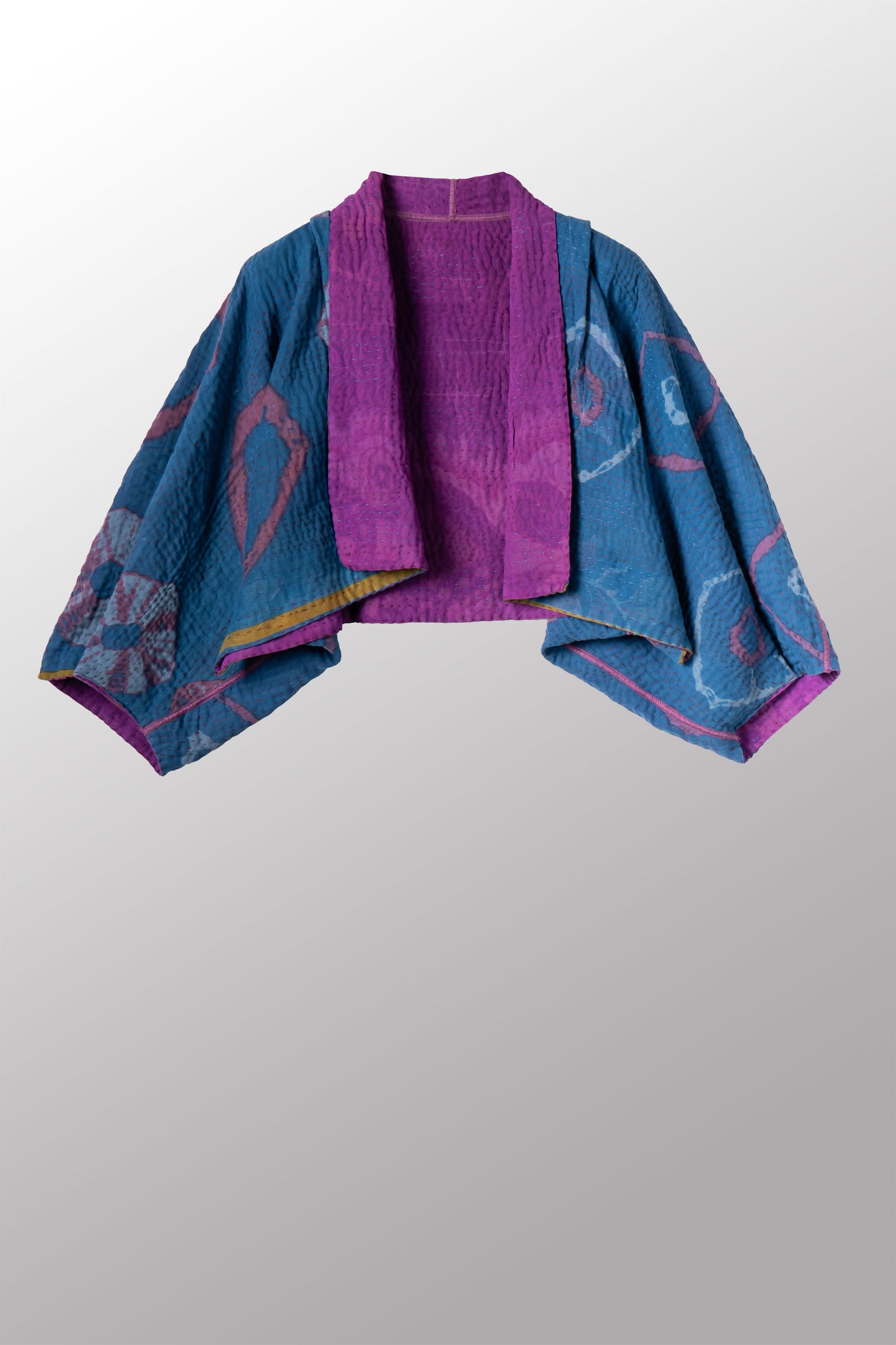 VINTAGE SILK GEORGETTE COTTON KANTHA PUFF SLV. SHRUG - gc4062-0002a -