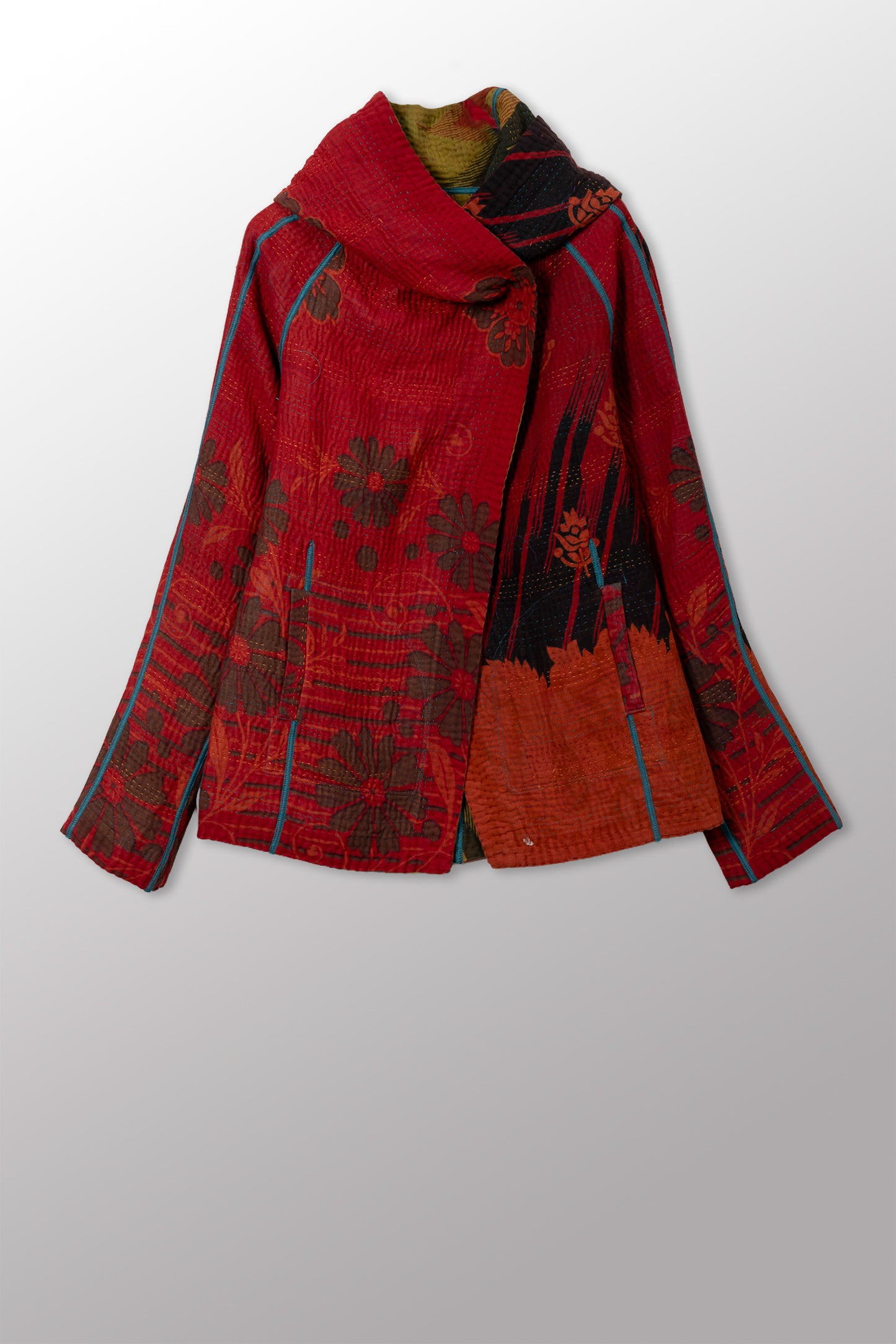 COTTON OVERDYE KANTHA HOODIE JACKET - ov4036-cgrn001m -