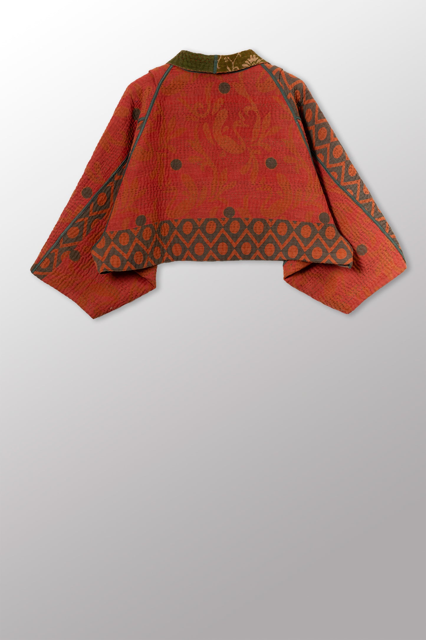 COTTON OVERDYE KANTHA PUFF SLV. SHRUG - ov4062-cgrn001a -