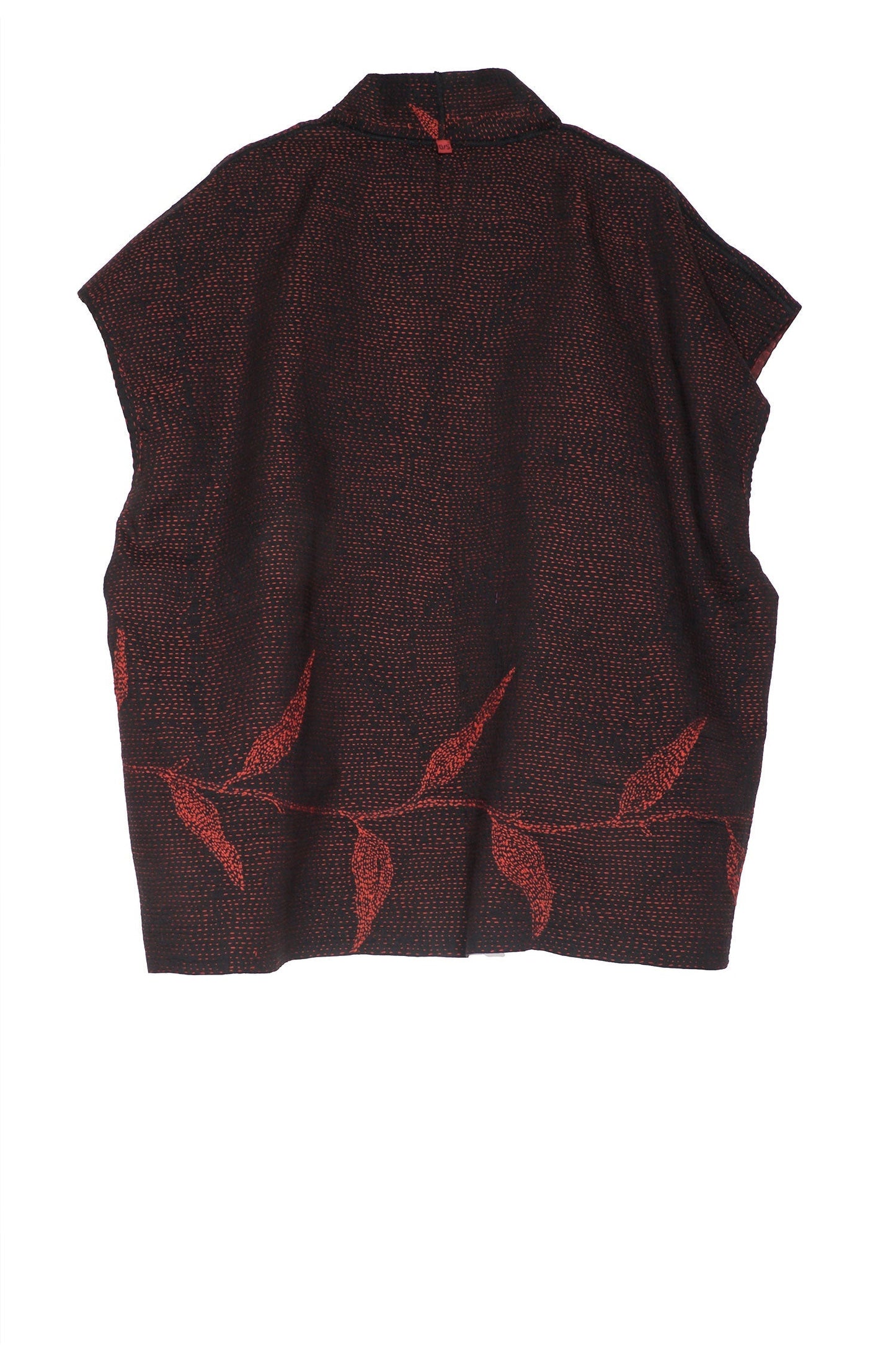 NIGHT BAMBOO SILK COTTON KANTHA MINI KIMONO VEST - nb2238-red -