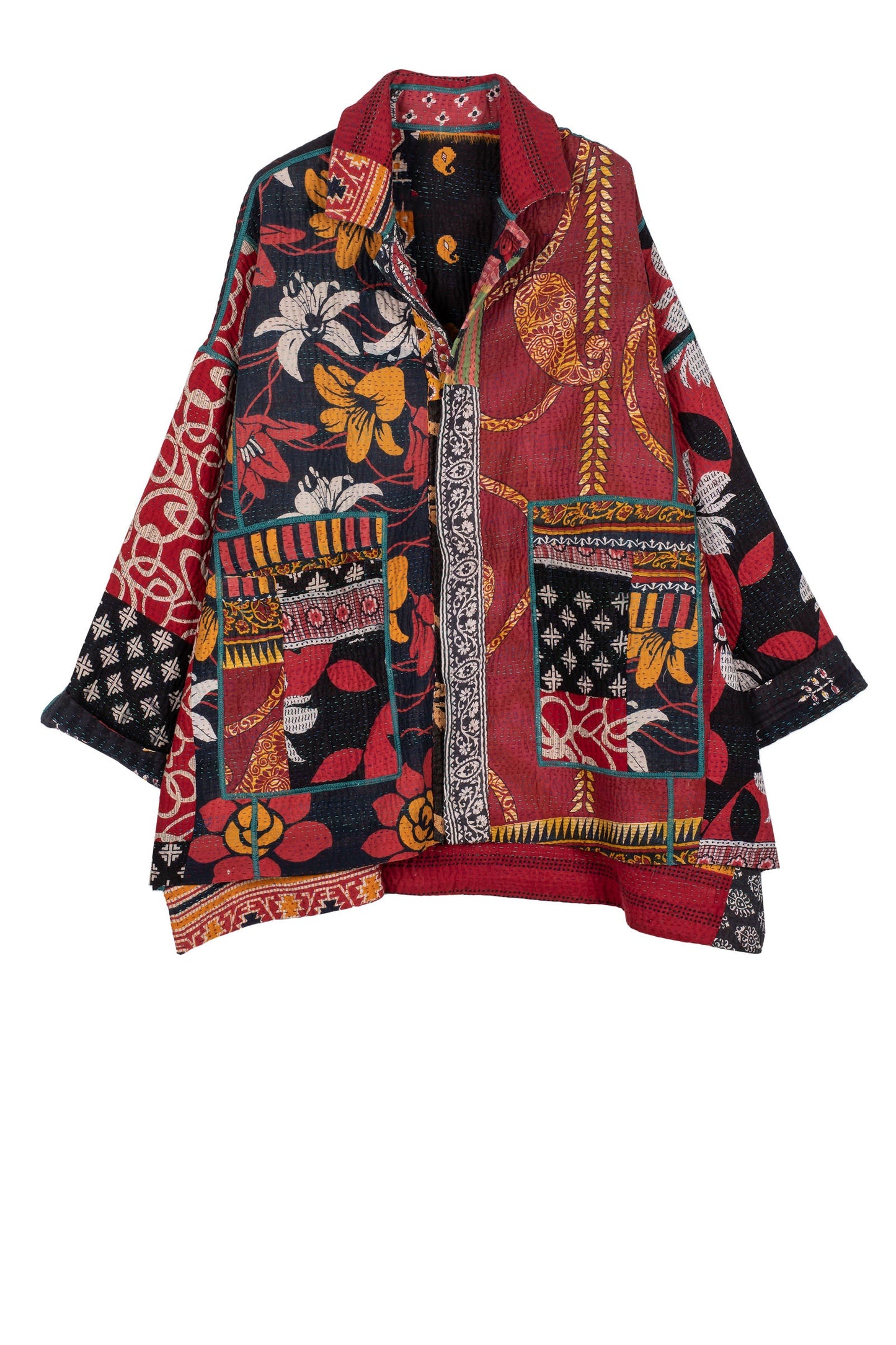 PUZZLE KANTHA OVERSIZED MINI COAT - pz4332-red -