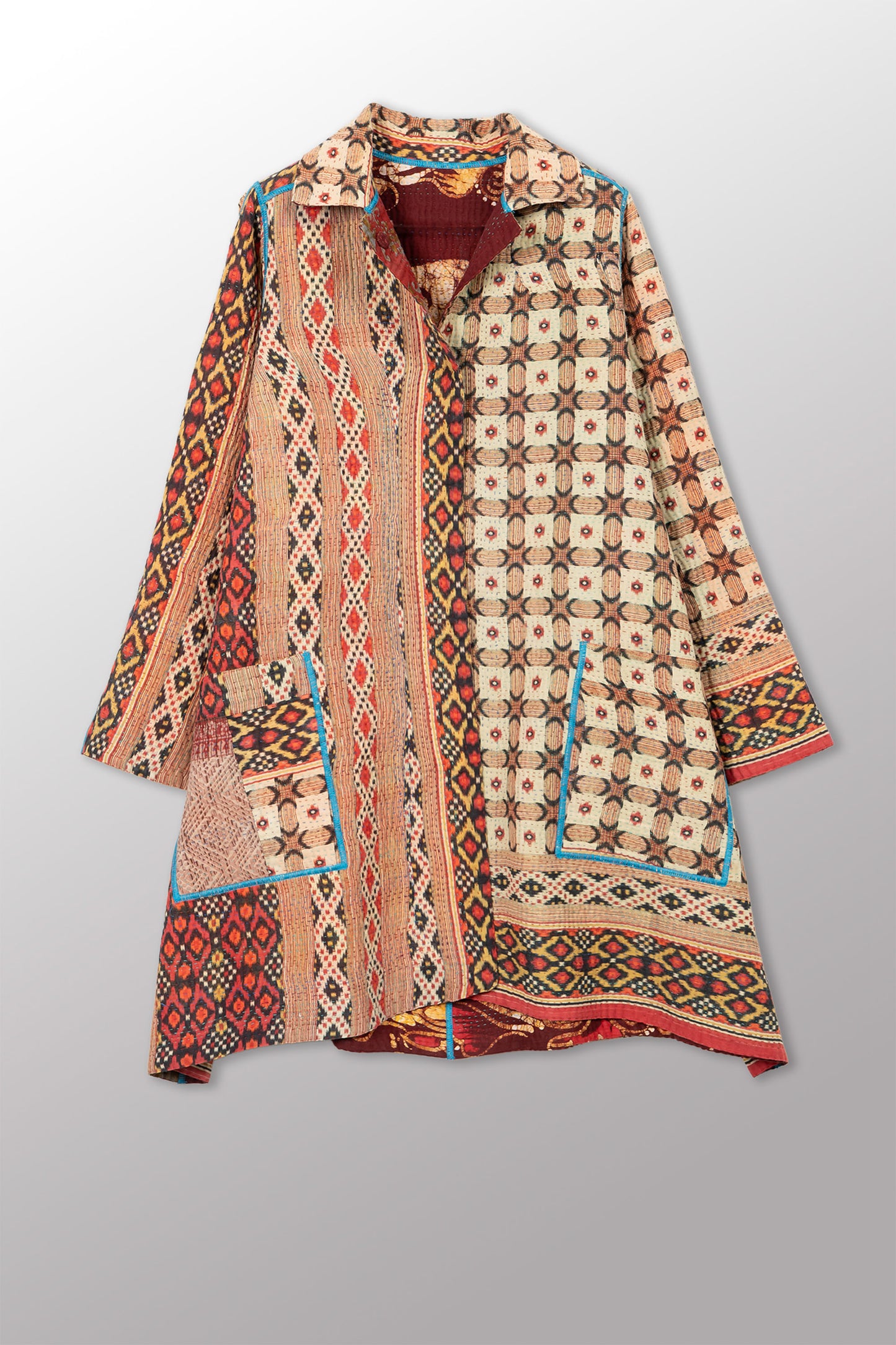 VINTAGE COTTON KANTHA A-LINE DUSTER - cv4311-0116a -