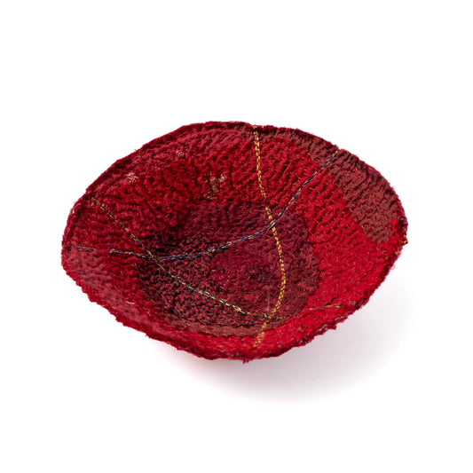 Handcrafted Kantha (metallic kantha) Shallow Bowl -Red