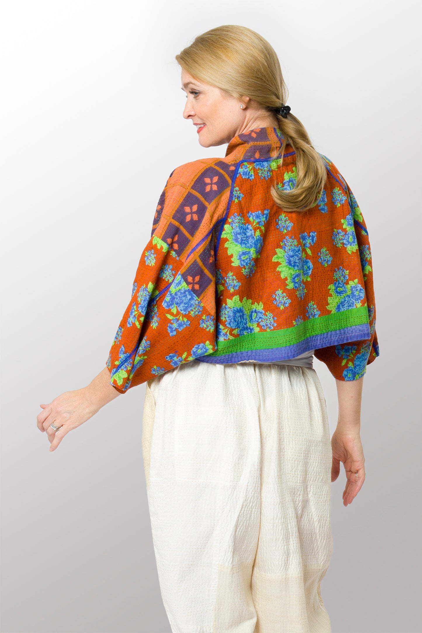 VINTAGE COTTON KANTHA PUFF SLV. SHRUG - cv2062-0012a -