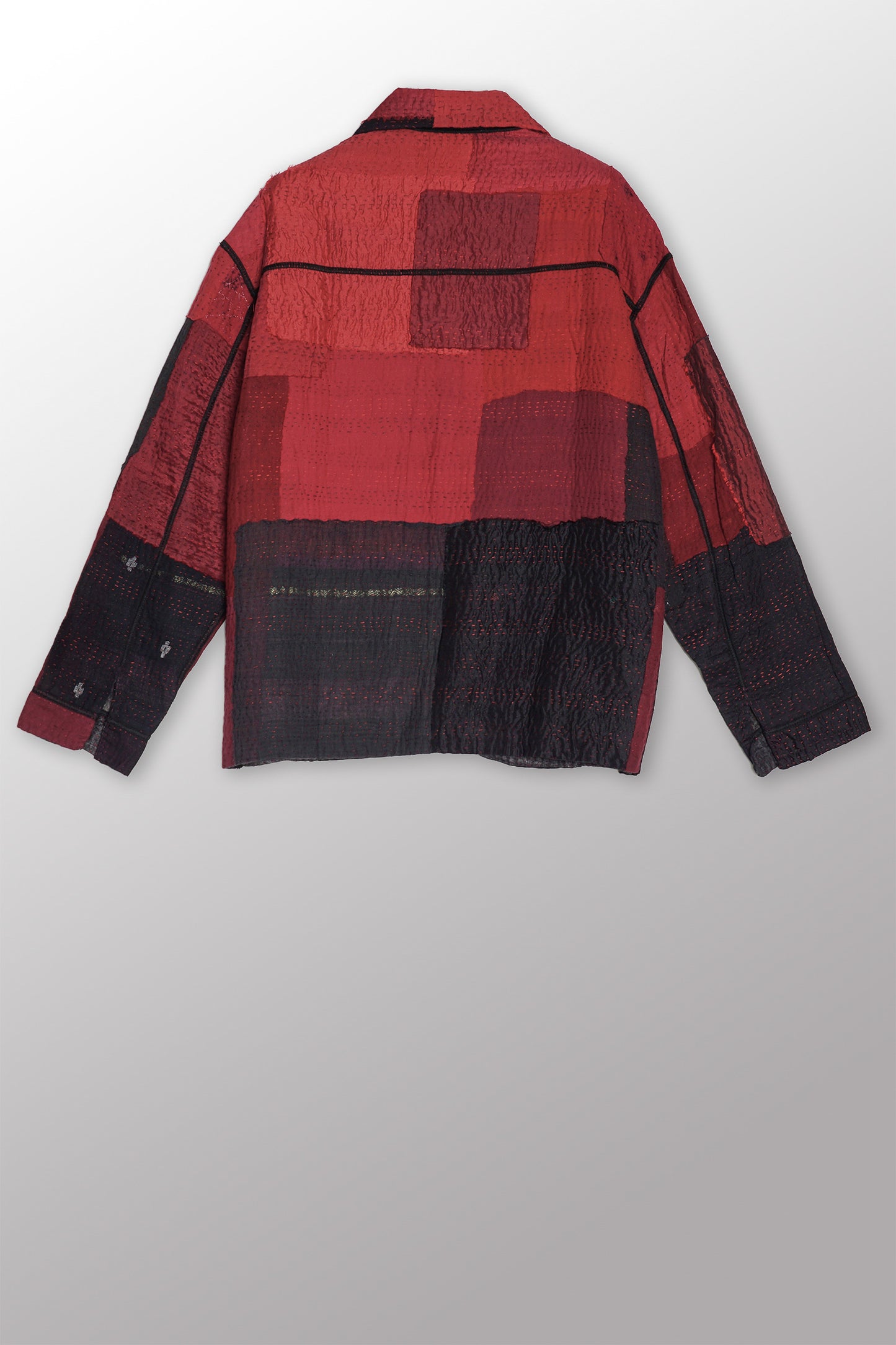 TWO TONE PATCH KANTHA WORKERS JACKET - tn4085-red -