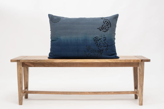 Cotton Ombre Handmade Vintage Kantha Pillow -Indigo