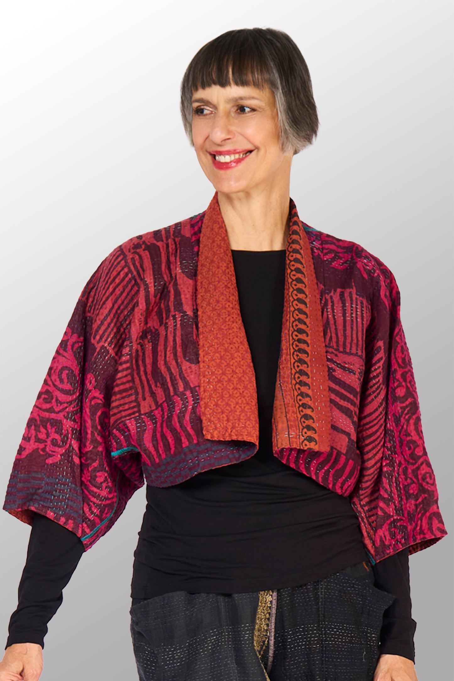 COTTON OVERDYE KANTHA PUFF SLV. SHRUG - ov4062-cred007a -