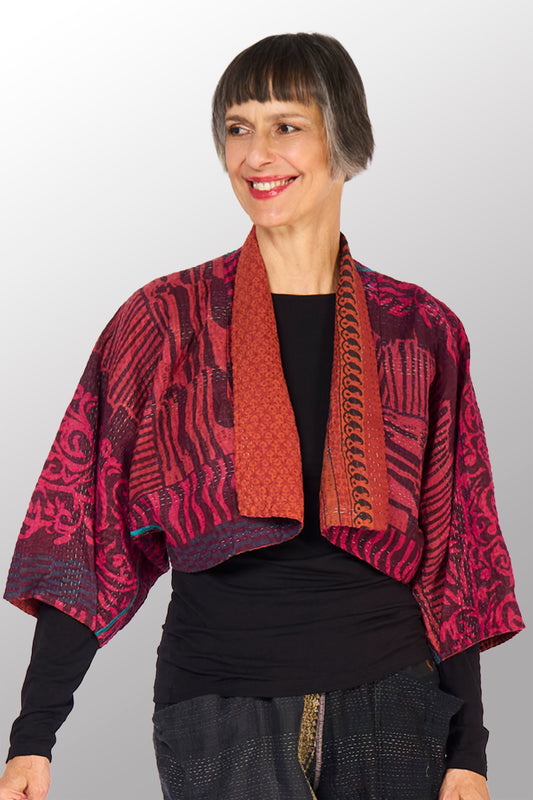 COTTON OVERDYE KANTHA PUFF SLV. SHRUG - ov4062-cred007a -