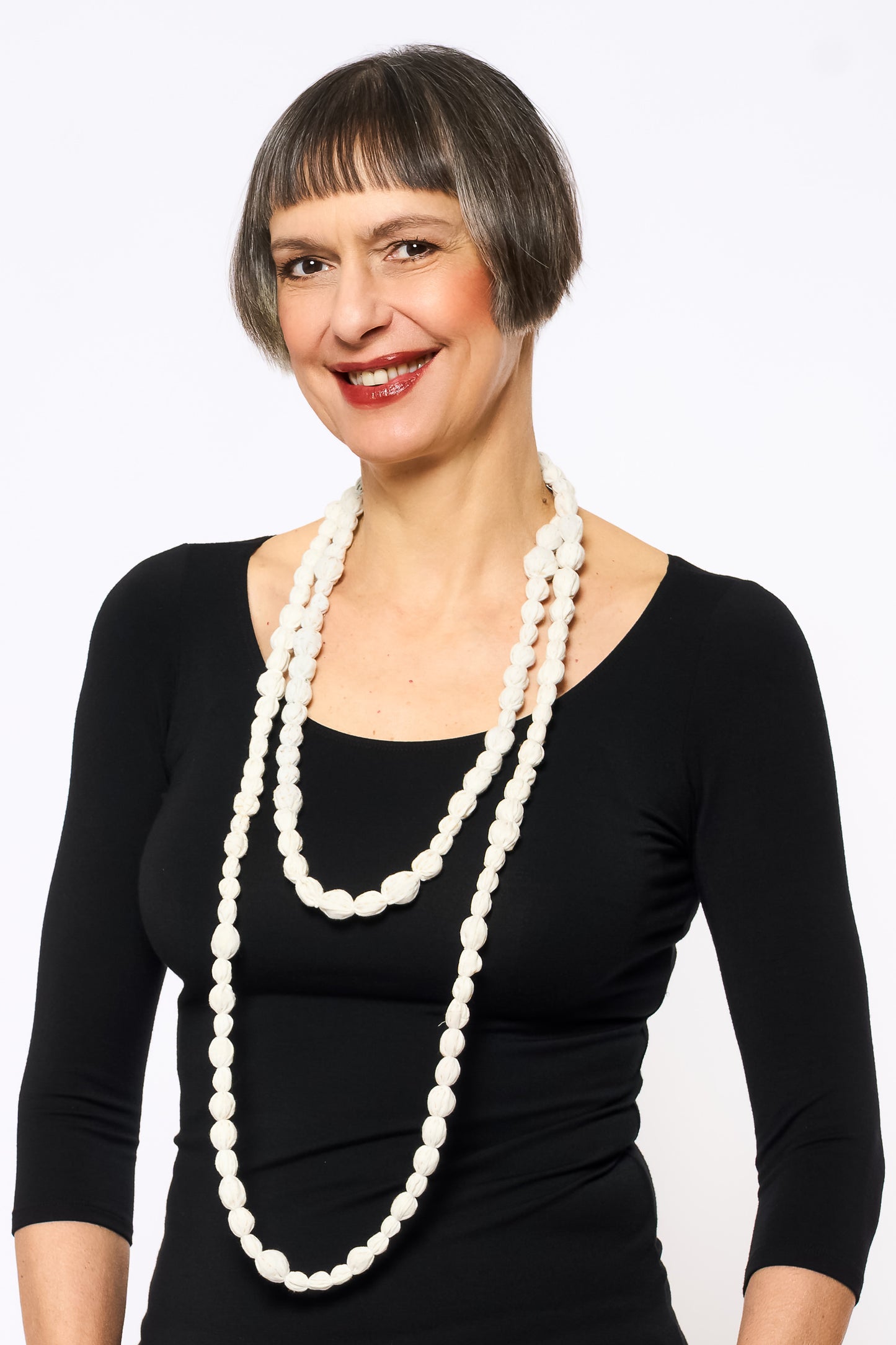VINTAGE SILK KANTHA TIE-BEADS LONG NECKLACE - sv2707-ivy -