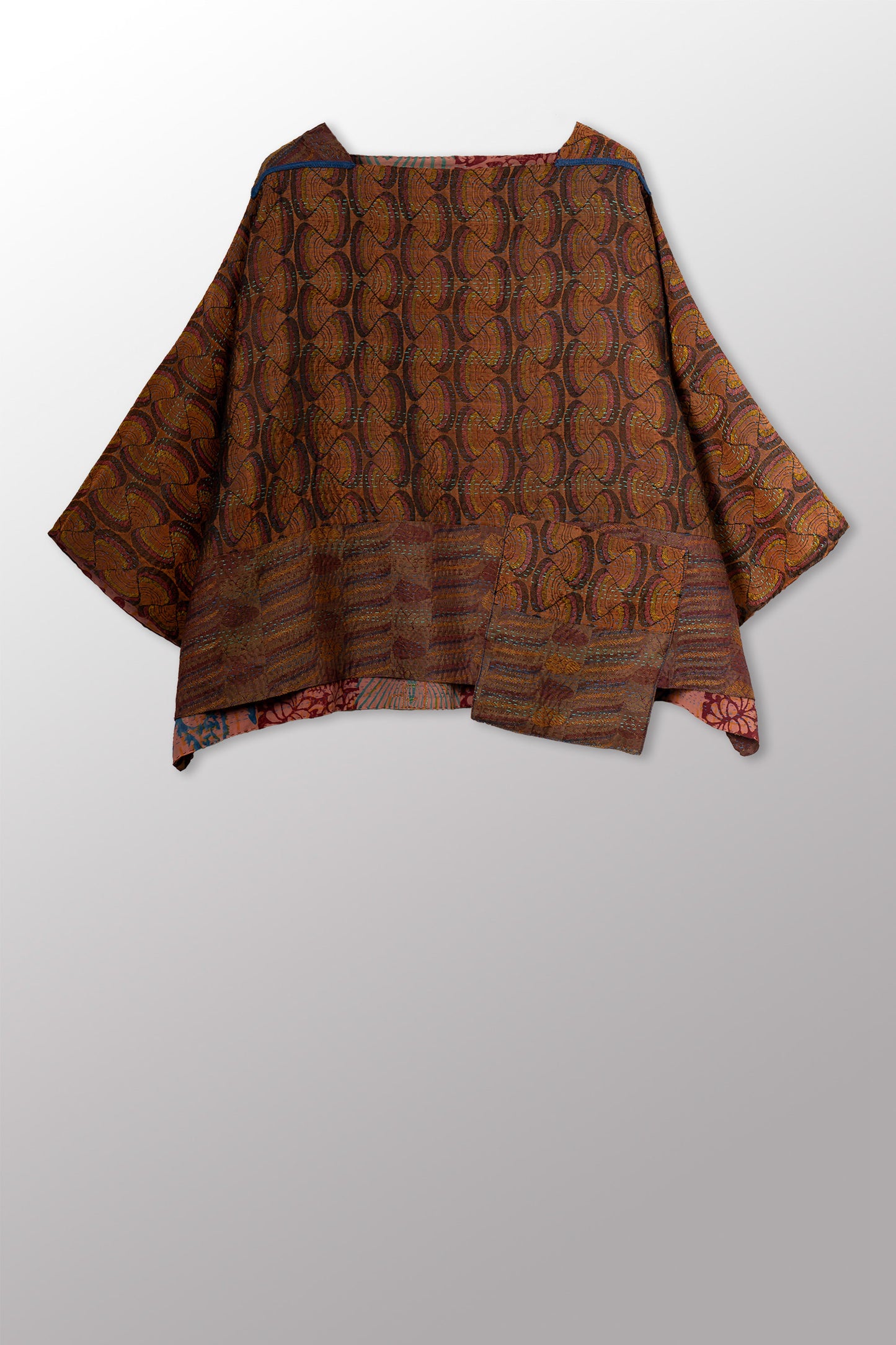 GEORGETTE JACQUARD VINTAGE SILK PATCH KANTHA 3/4 SLV. CROP TOP MIO - gj2538-0001a -