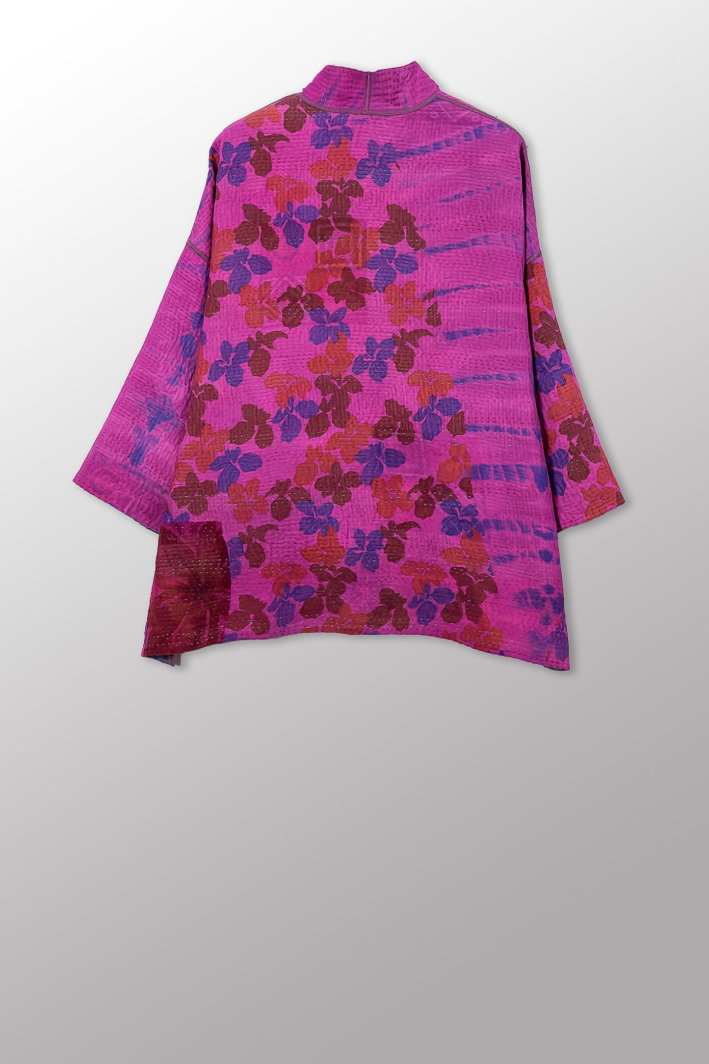 VINTAGE SILK GEORGETTE COTTON KANTHA MINI KIMONO JACKET - gc4055-0001a -