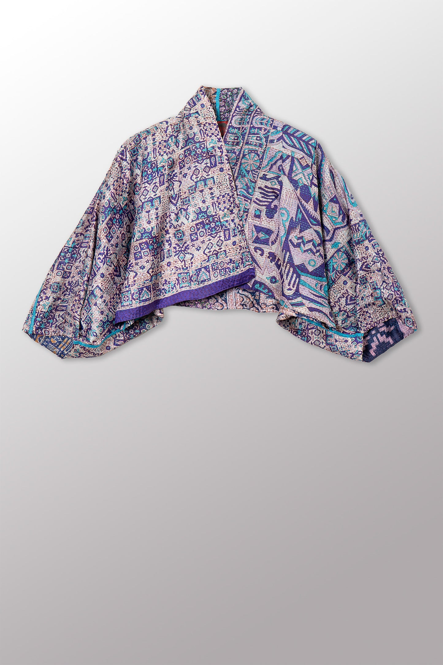 VINTAGE SILK KANTHA PUFF SLV. SHRUG - sv2062-0042a -