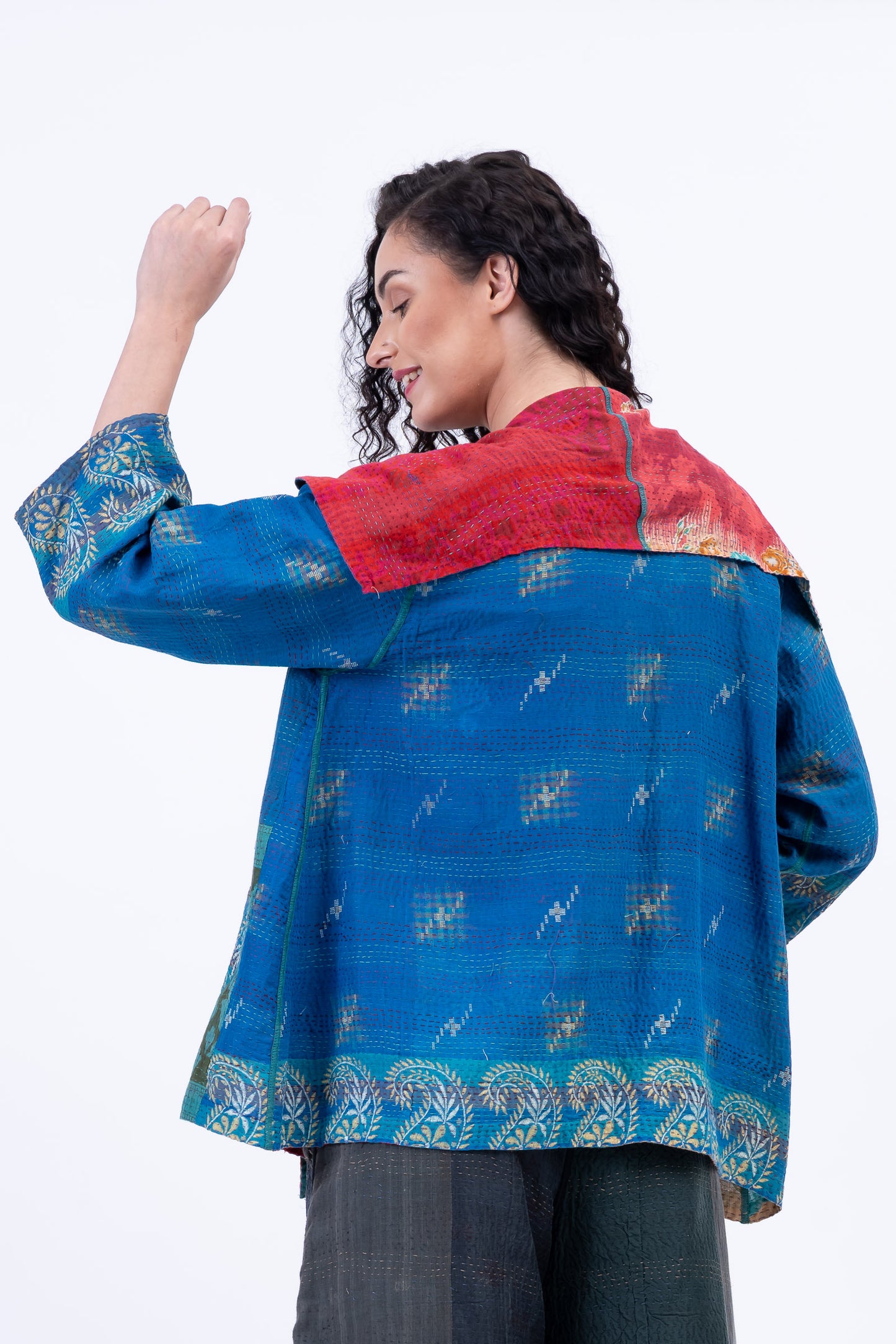 VINTAGE COTTON KANTHA FLARE JKT - cv2010-0069a -