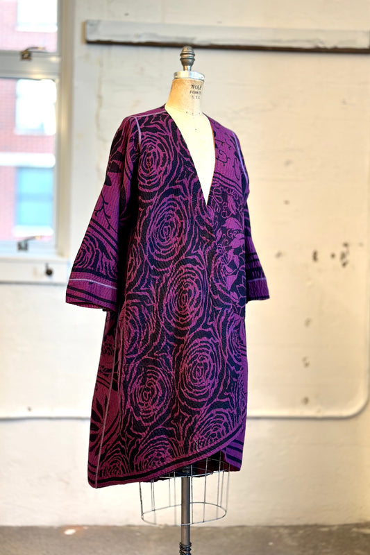 AMETHYST COTTON SILK KANTHA WRAP FLARE COAT - oc4330-prp -