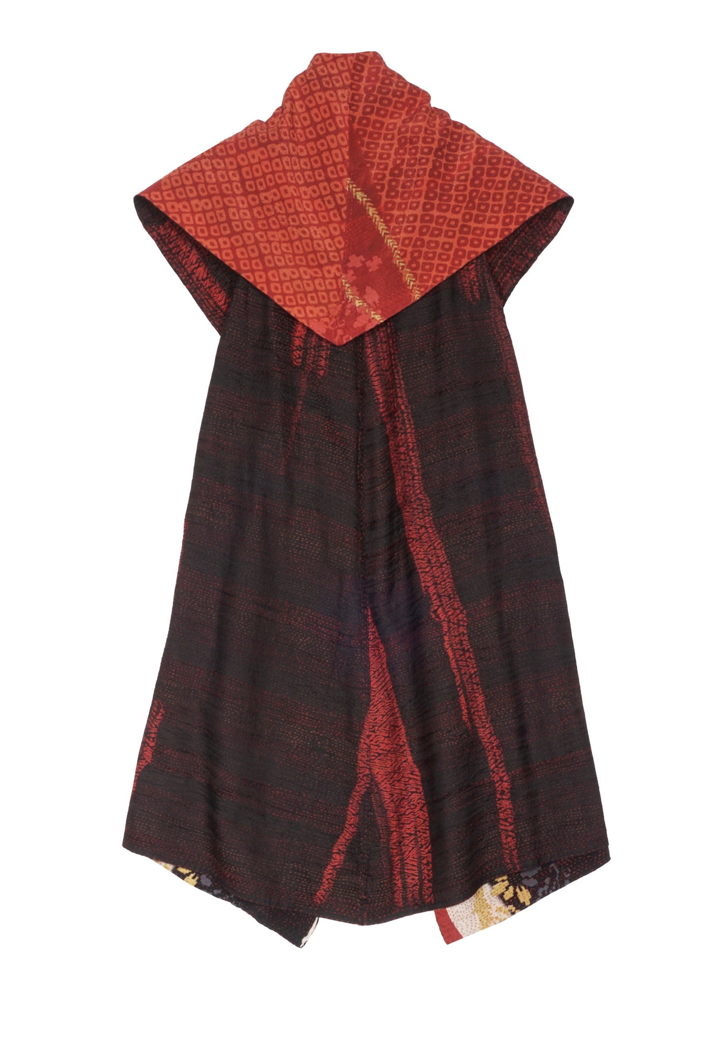 KIMONO PRINT KANTHA CIRCULAR VEST - kp2201-red -