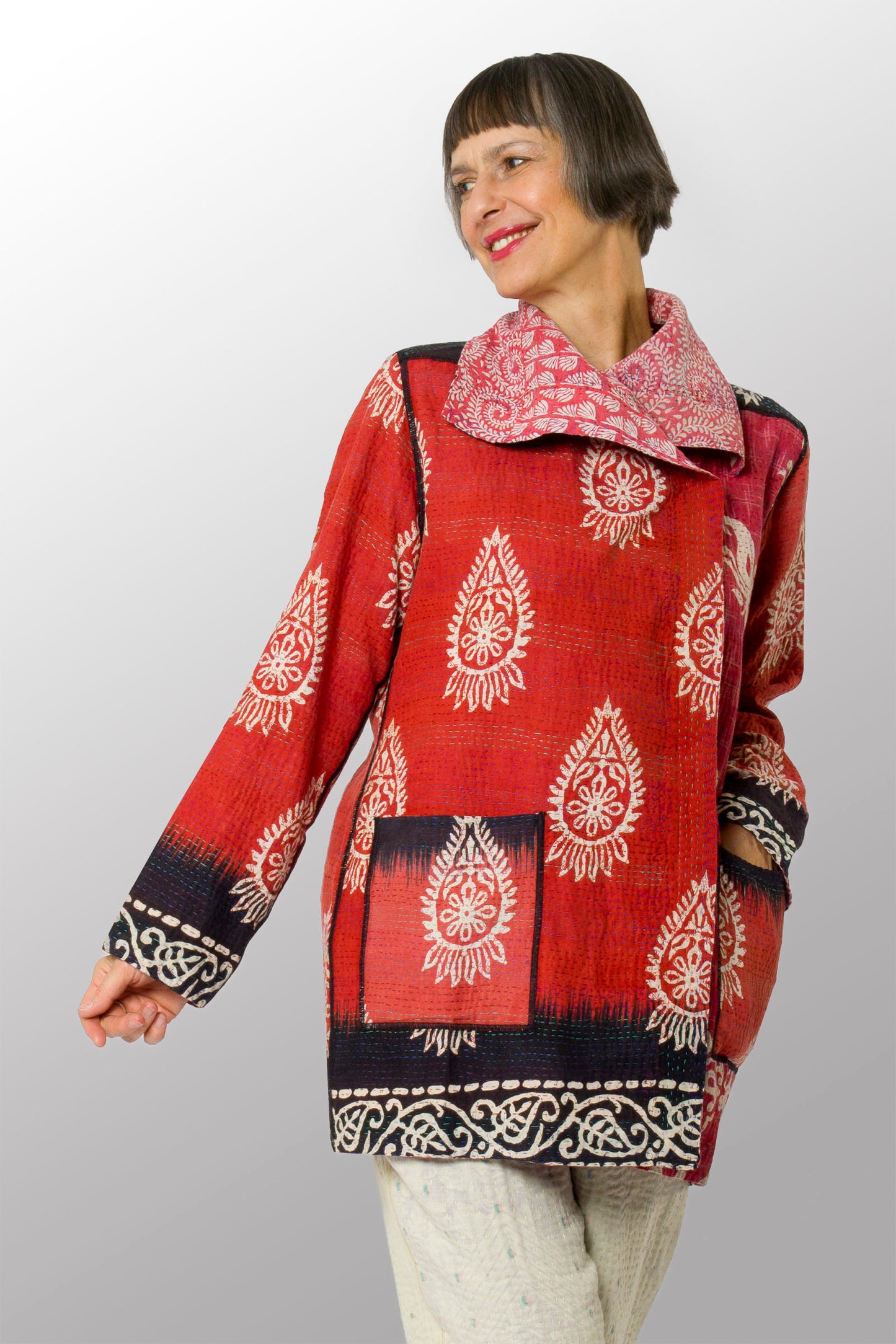 VINTAGE COTTON KANTHA POCKET JKT - cv2002-0066a -