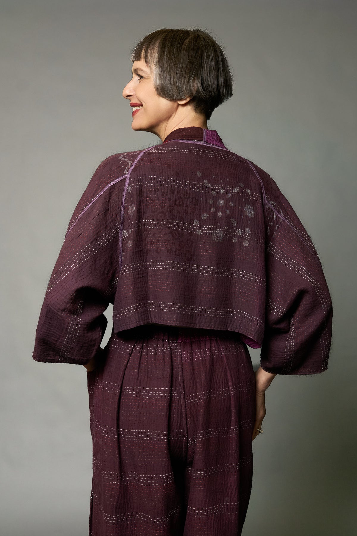 MOSAIC FRAY PATCH KANTHA PUFF SLV. SHRUG - zb2062-prp -