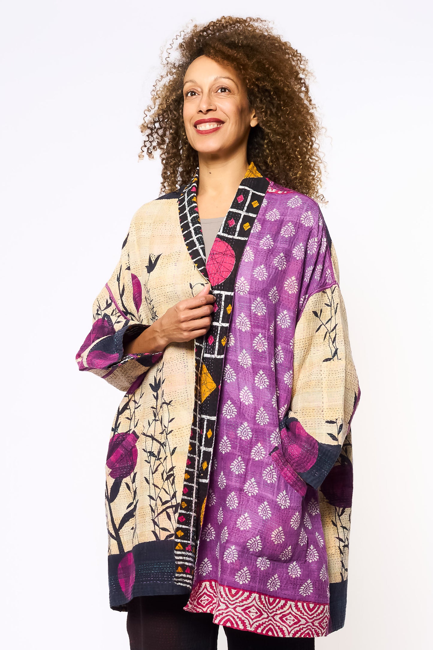 VINTAGE COTTON KANTHA HAORI JACKET - cv2068-0004a -