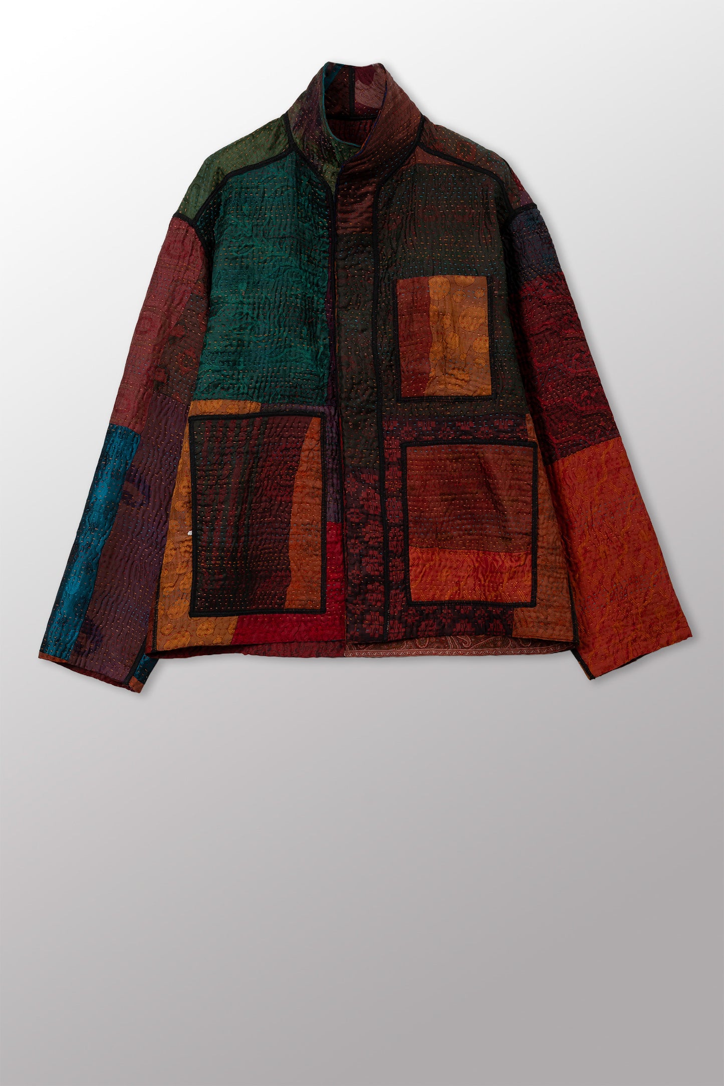 JACQUARD SILK KANTHA MEN'S BLOUSON - js4040-cbrn001m -