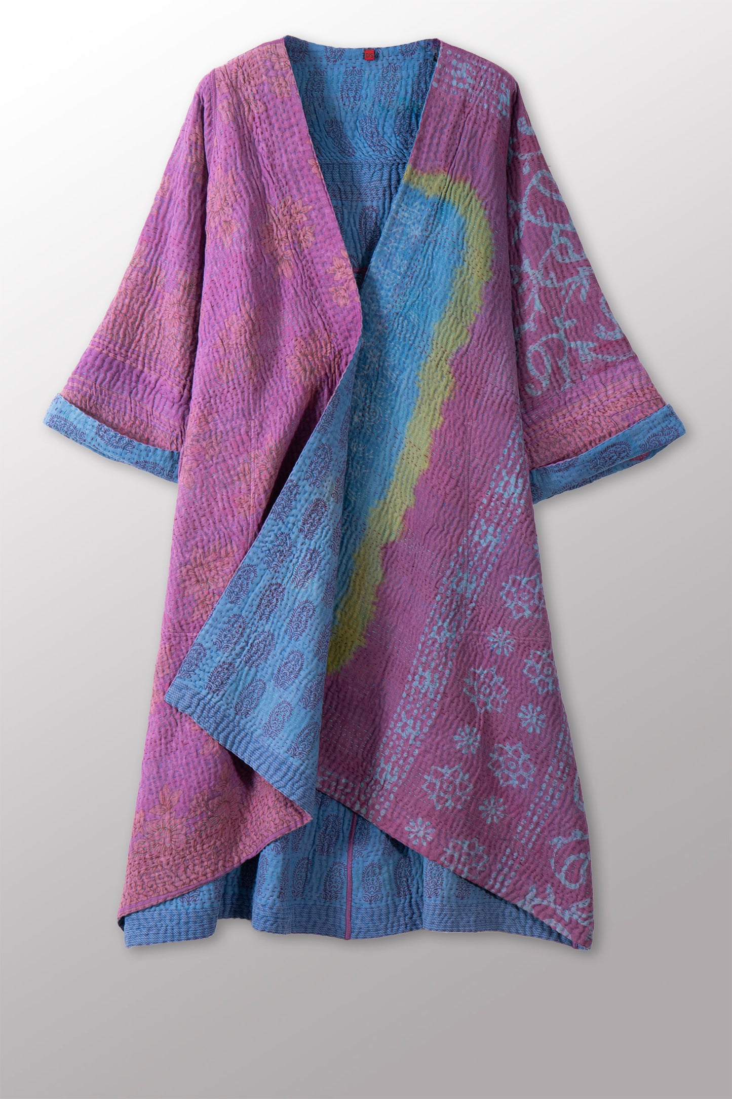 COTTON OVERDYE KANTHA WRAP FLARE COAT - ov4330-cprp005a -