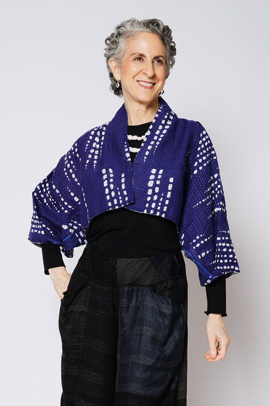 SHIBORI DROP BBK KANTHA PUFF SLV. SHRUG - sd2062-blu -