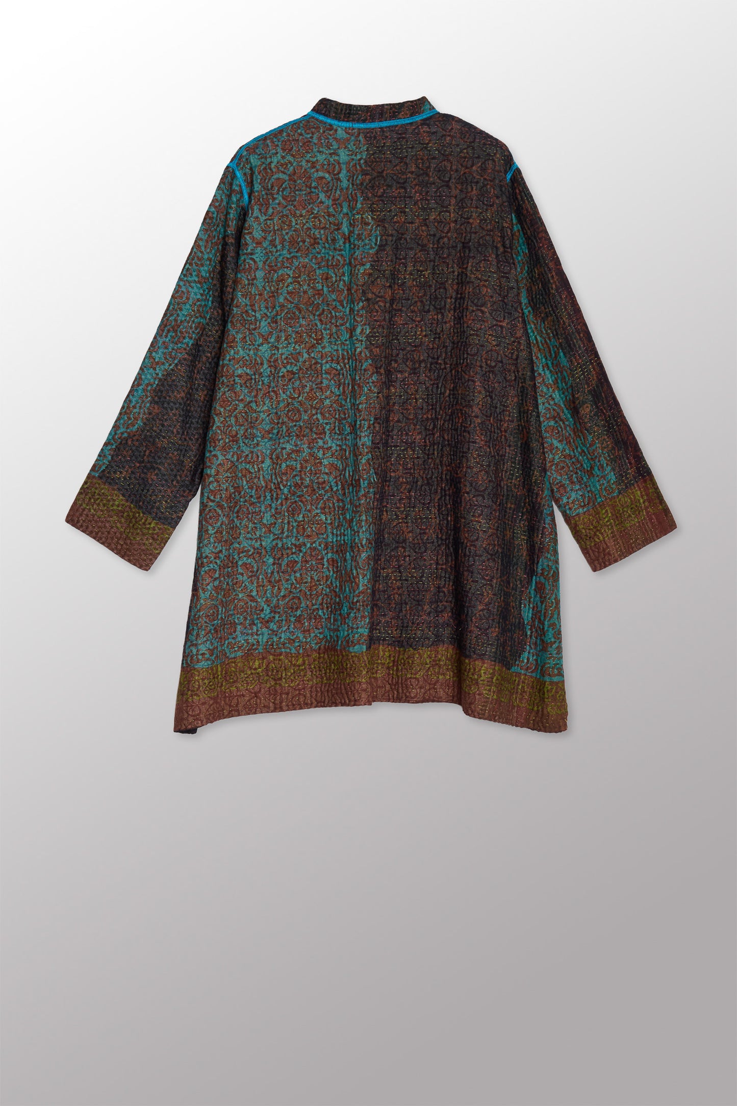 BAGH PRINT KANTHA KAFTAN JACKET MEDIUM - bg4089-brn -