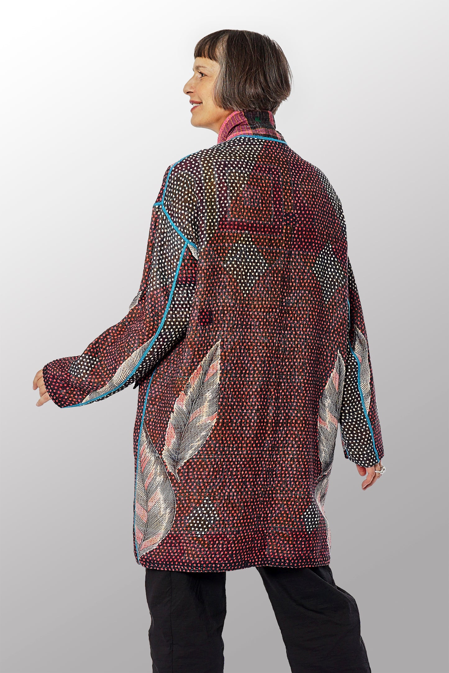 VINTAGE COTTON KANTHA LONG LINE JACKET - cv4059-5001m -