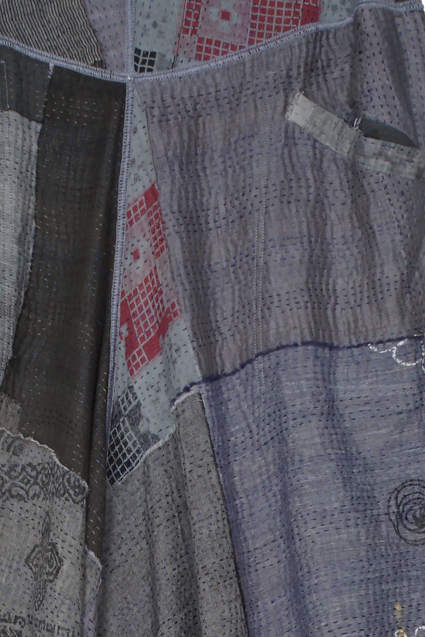 FRAYED PATCH KANTHA WIDE LEG PANTS - fi2623-gry -