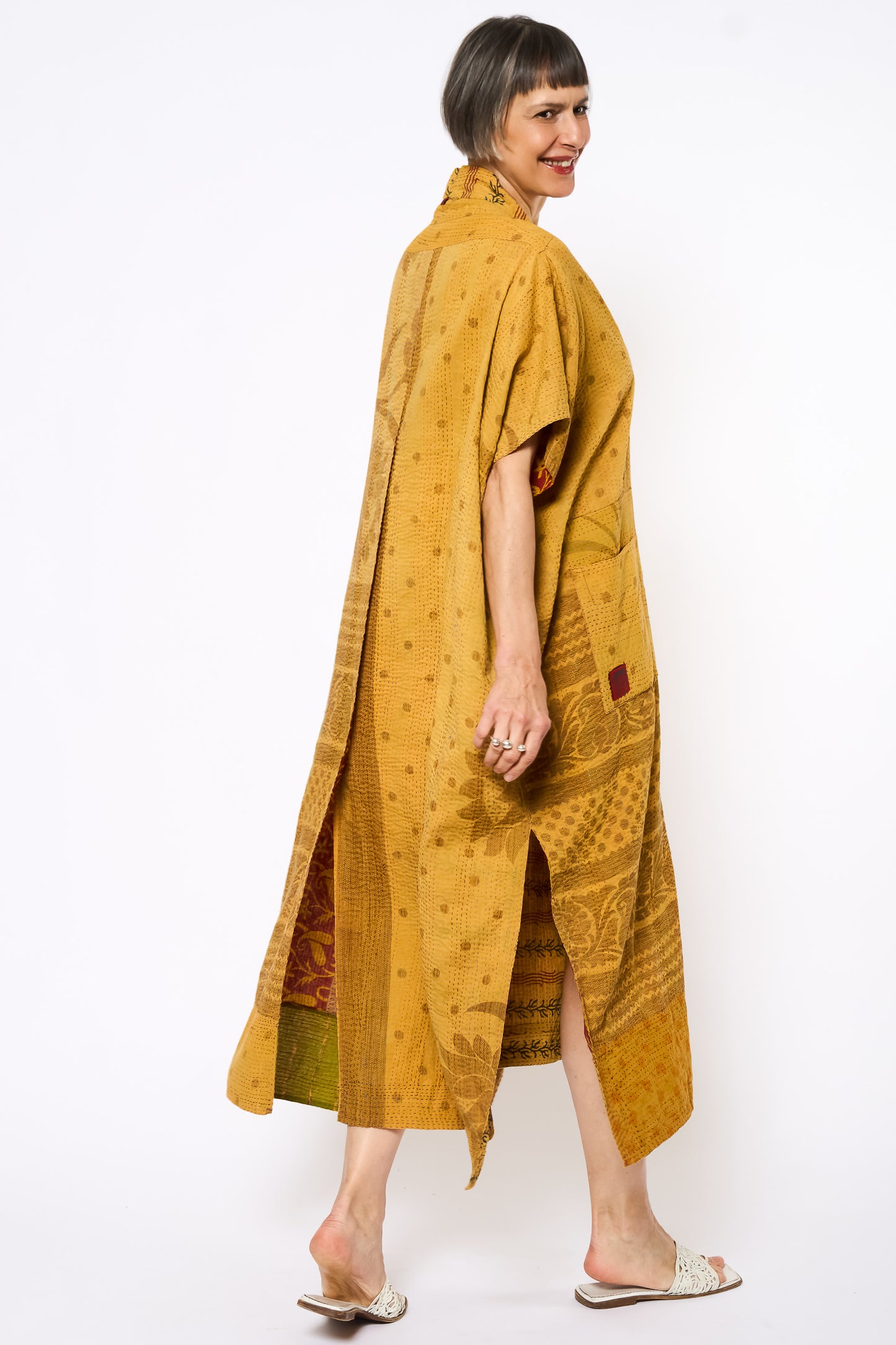 VINTAGE COTTON KANTHA PONCHO DRESS - cv2443-0004a -